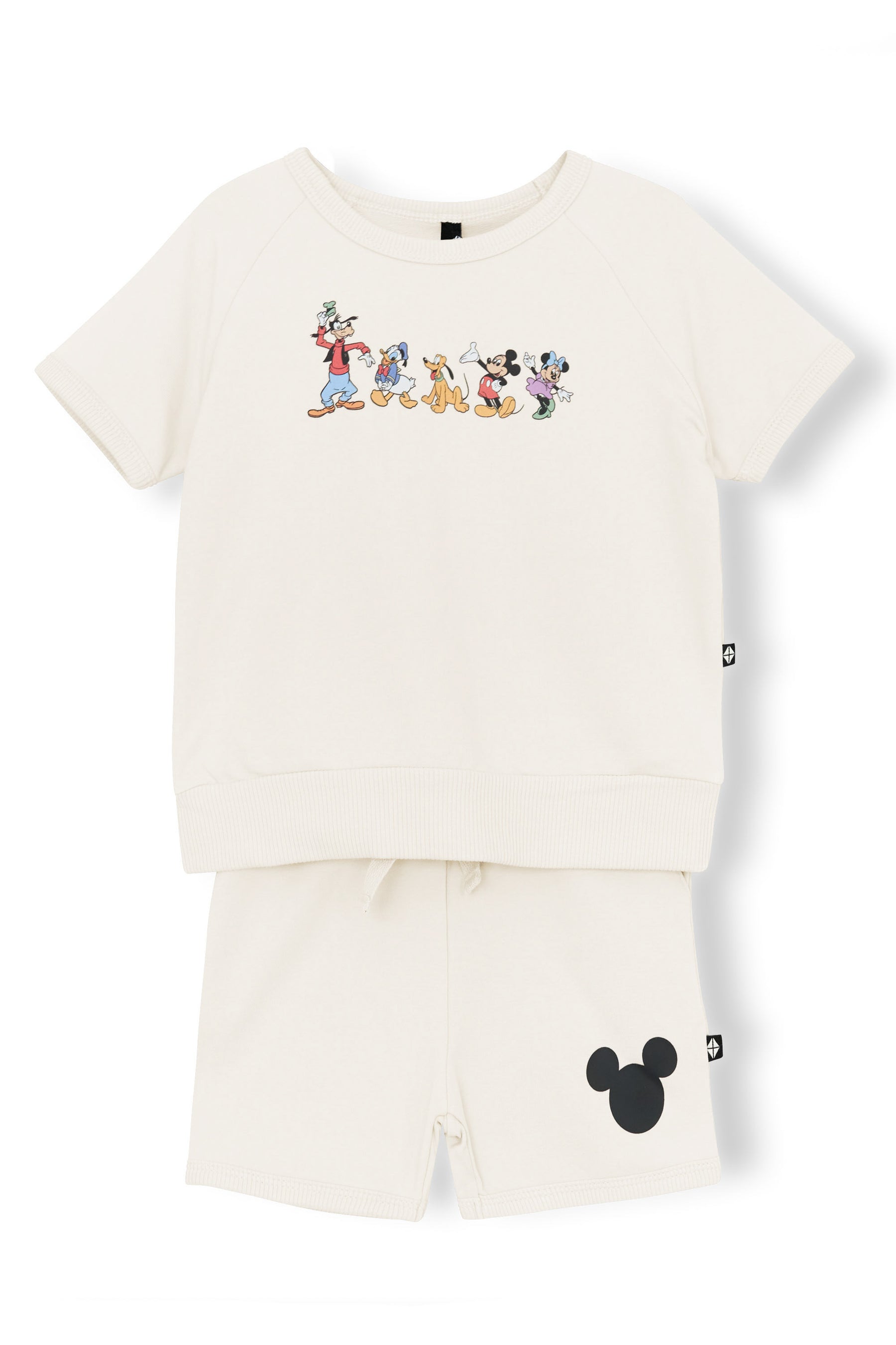 Product photo of the Short Sleeve Jogger Set in Mickey and Friends on Ecru on a white surface