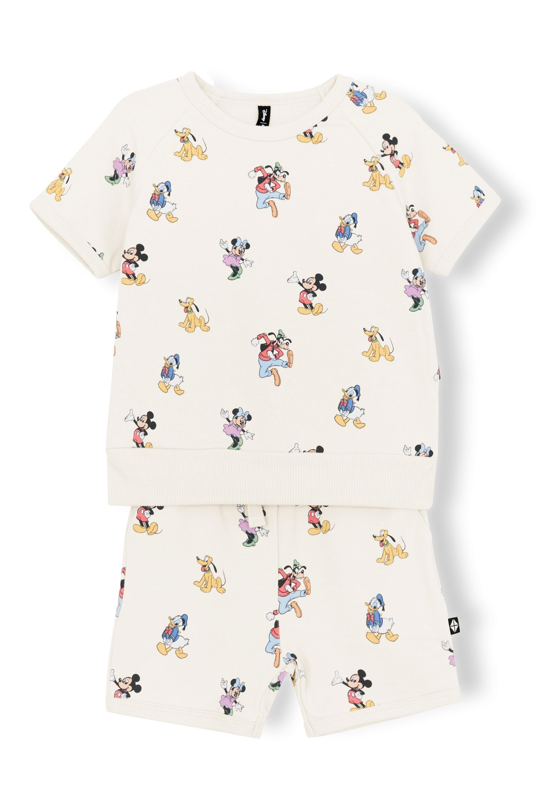 Short Sleeve Jogger Set with Mickey Mouse and Friends print on an oat background
