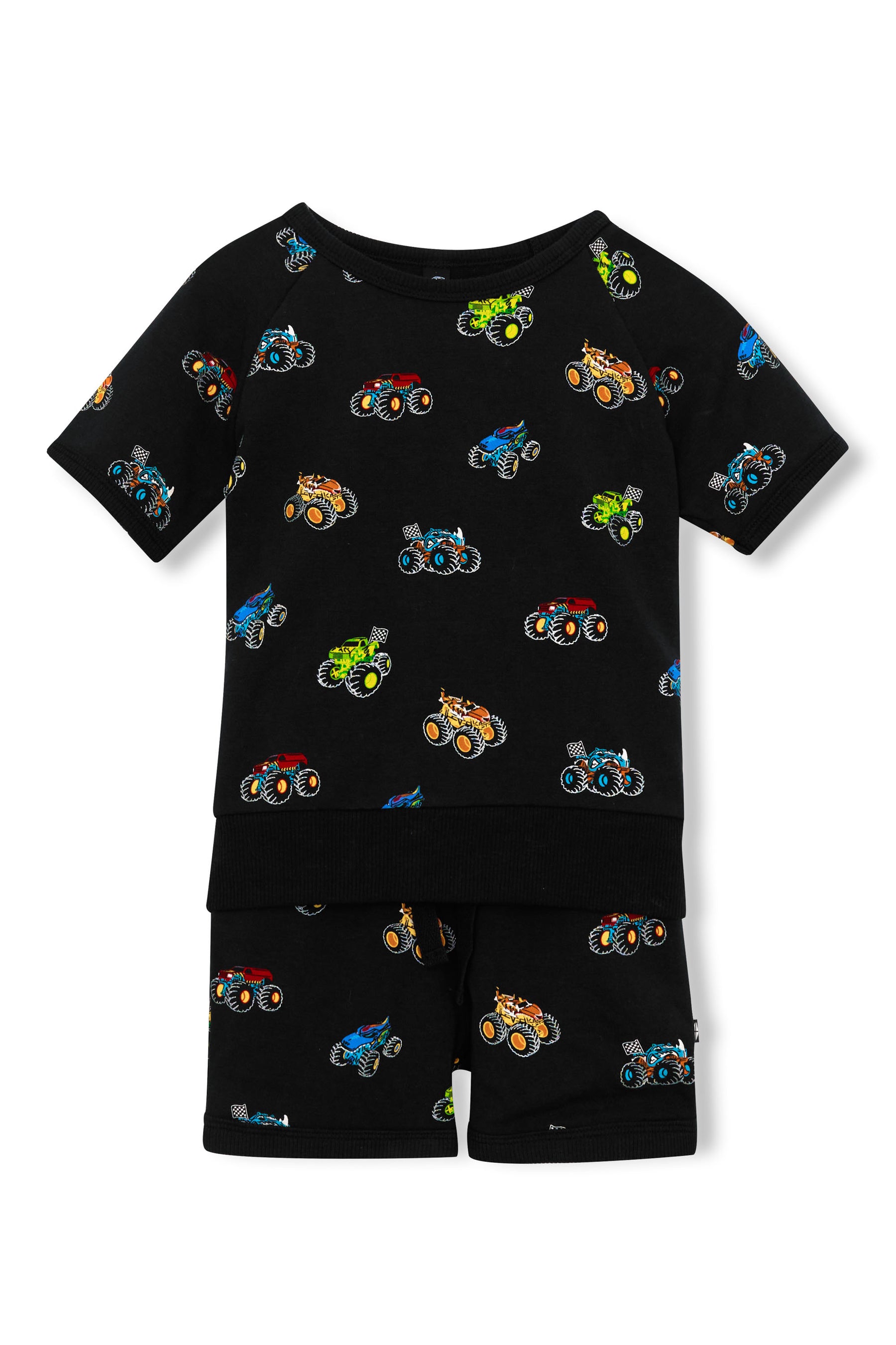 Short Sleeve Jogger Set in Monster Truck print on white background