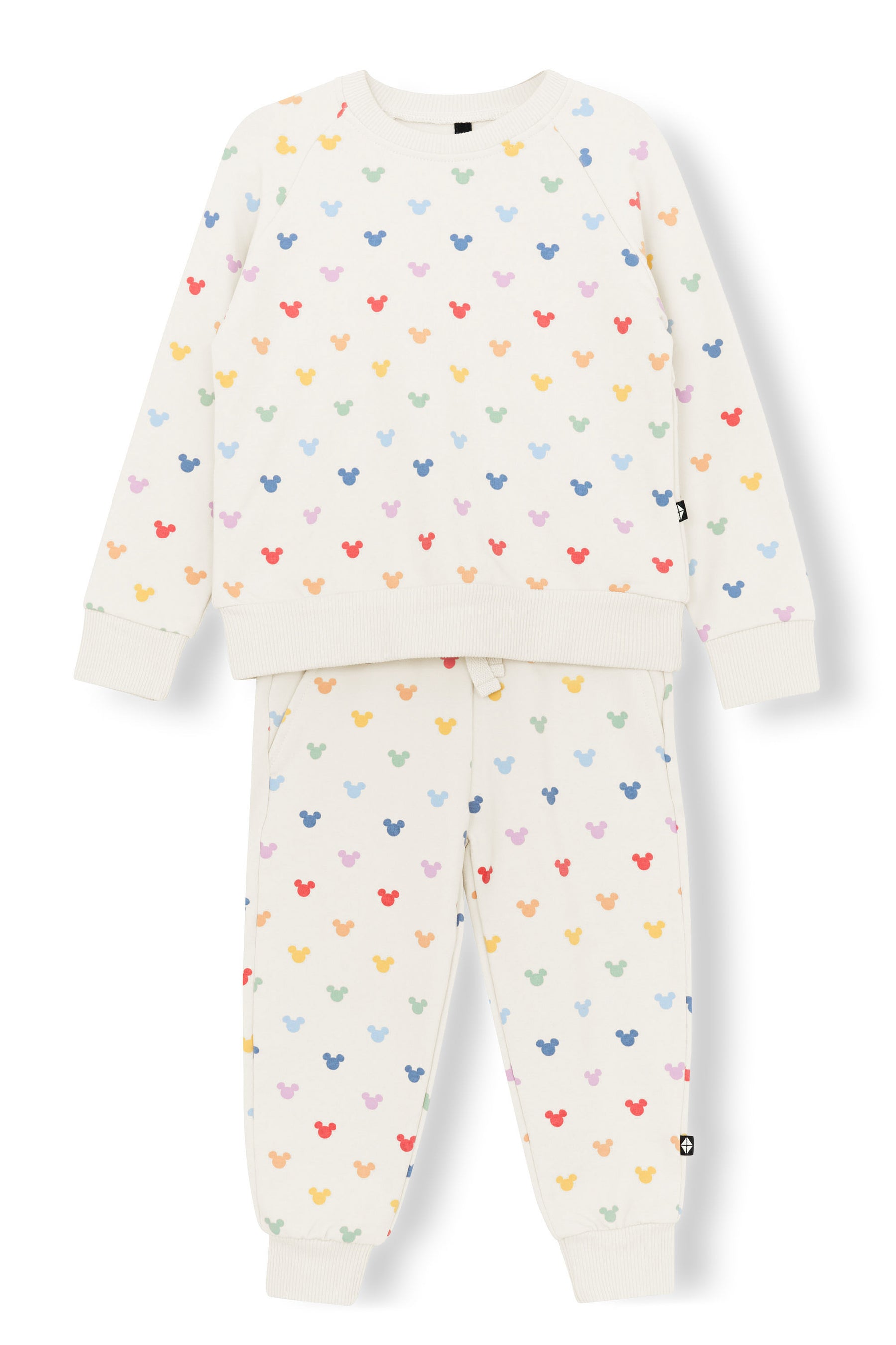 Long Sleeve Jogger Set with Pastel Mickey Mouse pattern on an oat background