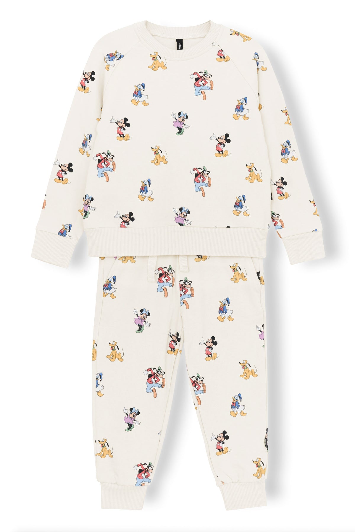 Long Sleeve Jogger Set with Mickey Mouse and Friends print on an oat background