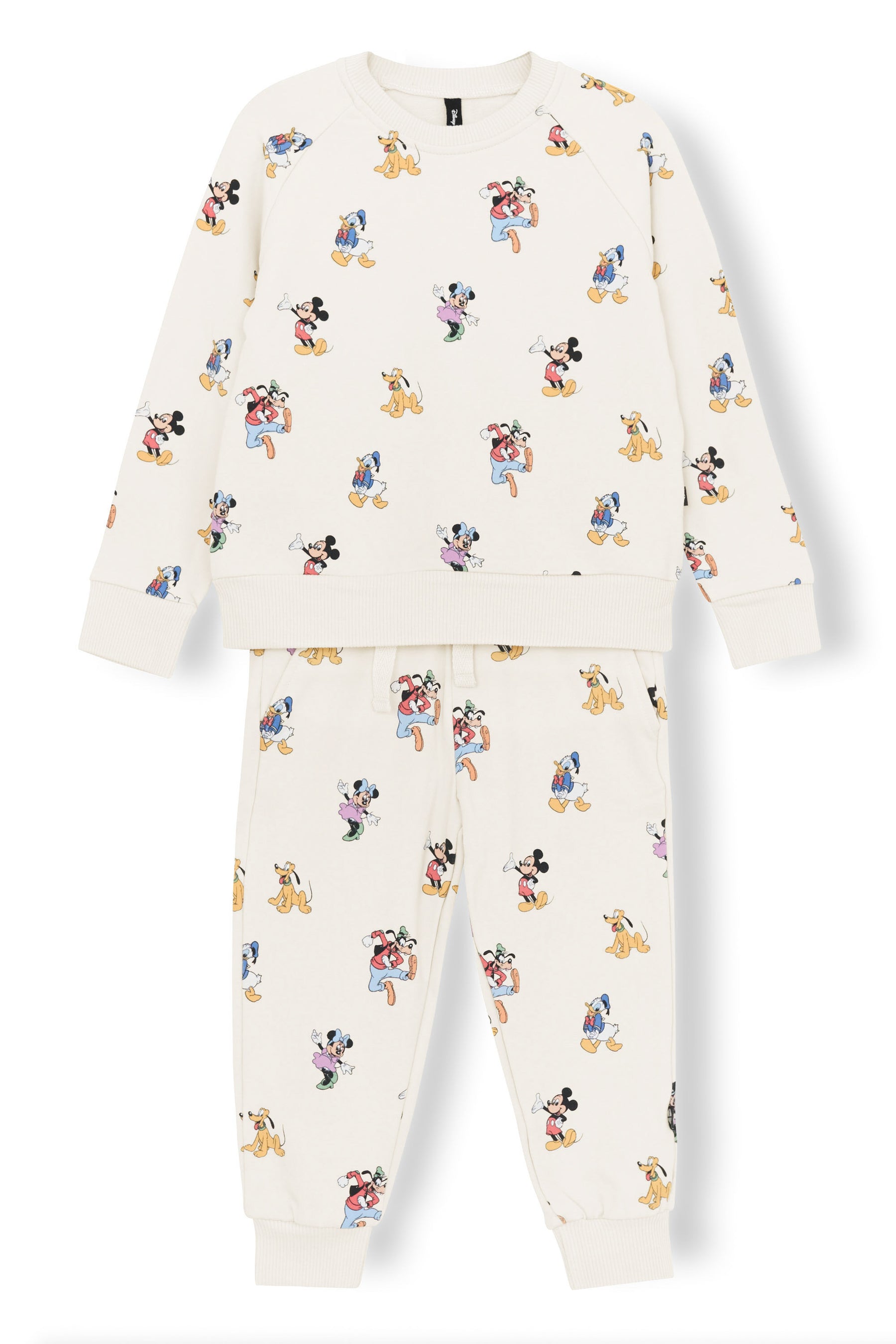 Long Sleeve Jogger Set with Mickey Mouse and Friends print on an oat background