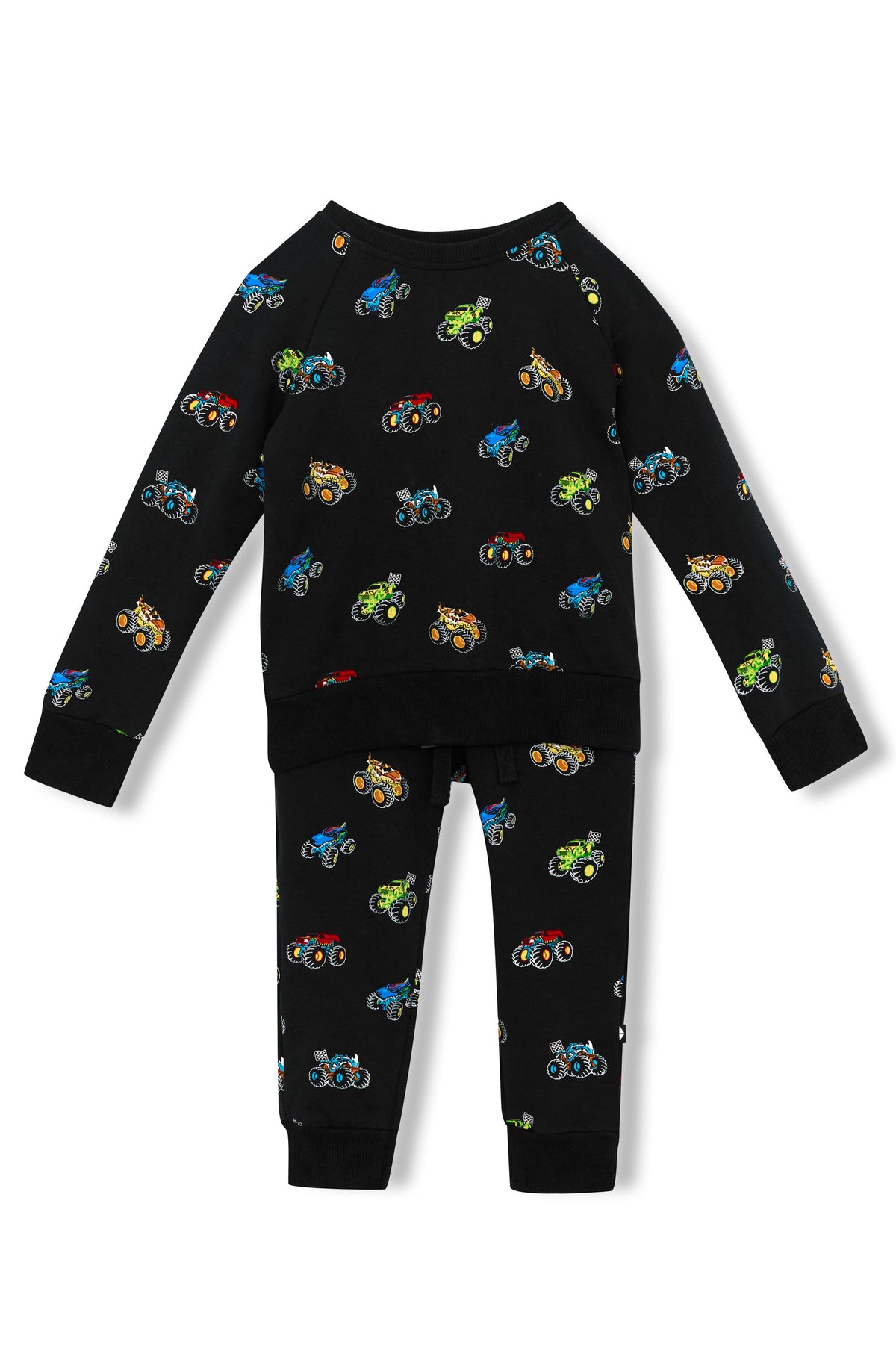 Long Sleeve Jogger Set in Monster Truck print on white background