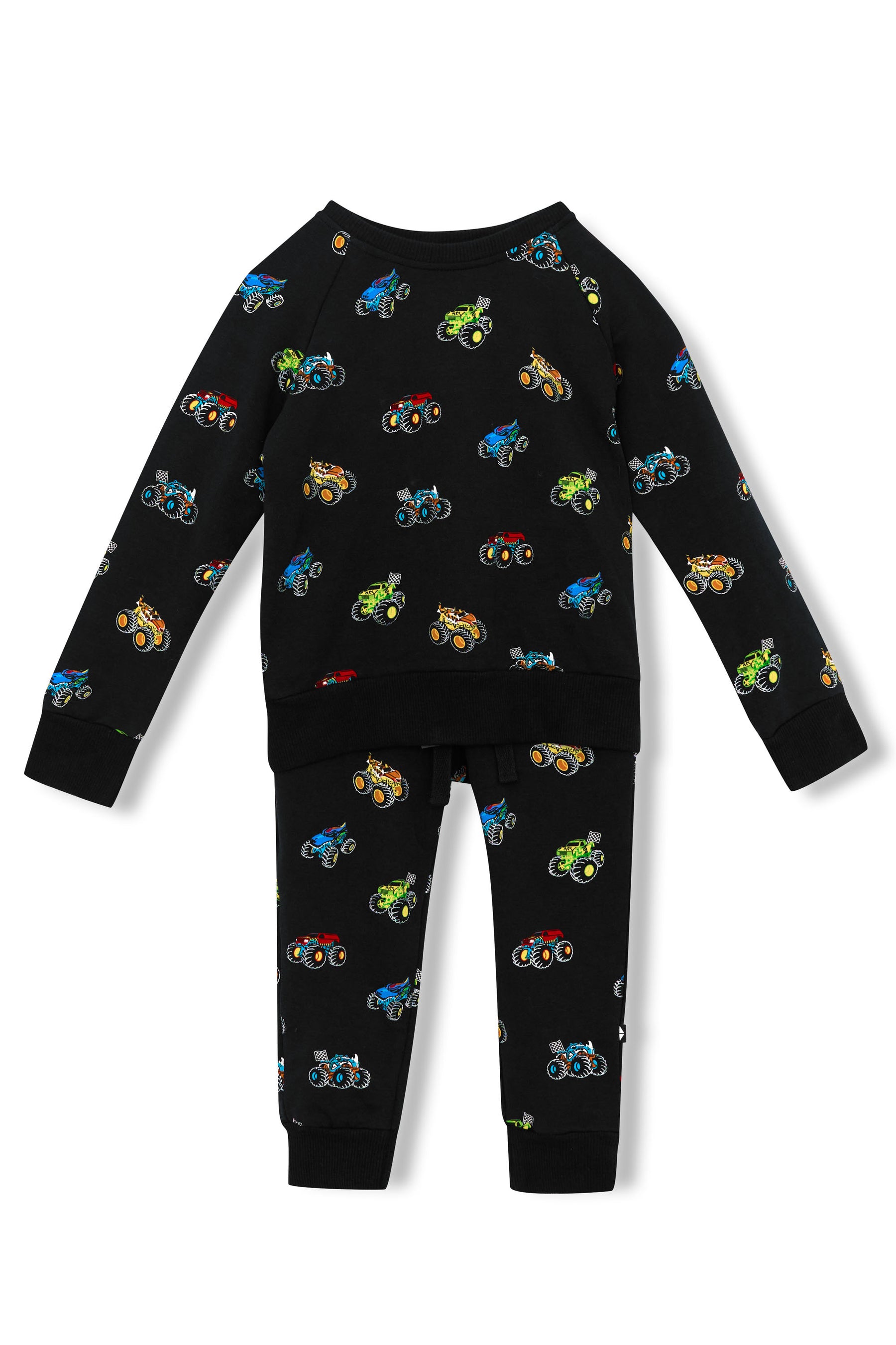 Long Sleeve Jogger Set in Monster Truck print on white background