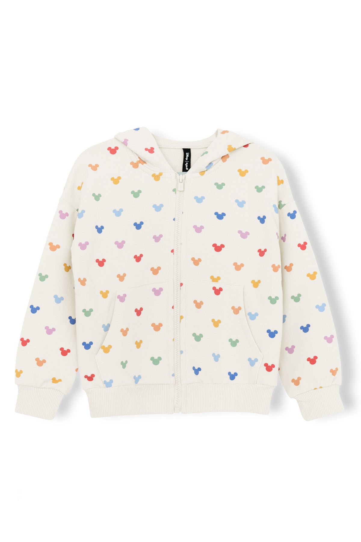 Zip-Up Hoodie with Pastel Mickey Mouse pattern on an oat background