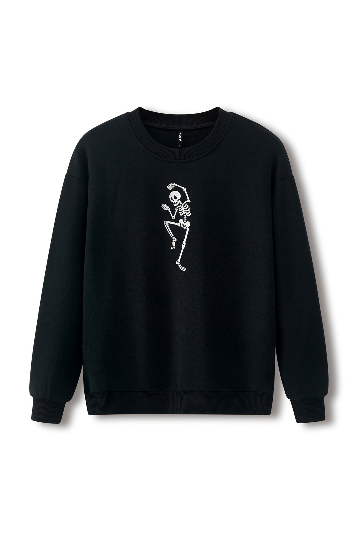 Black Women's Sweatshirt with Skeleton print in center on a white background