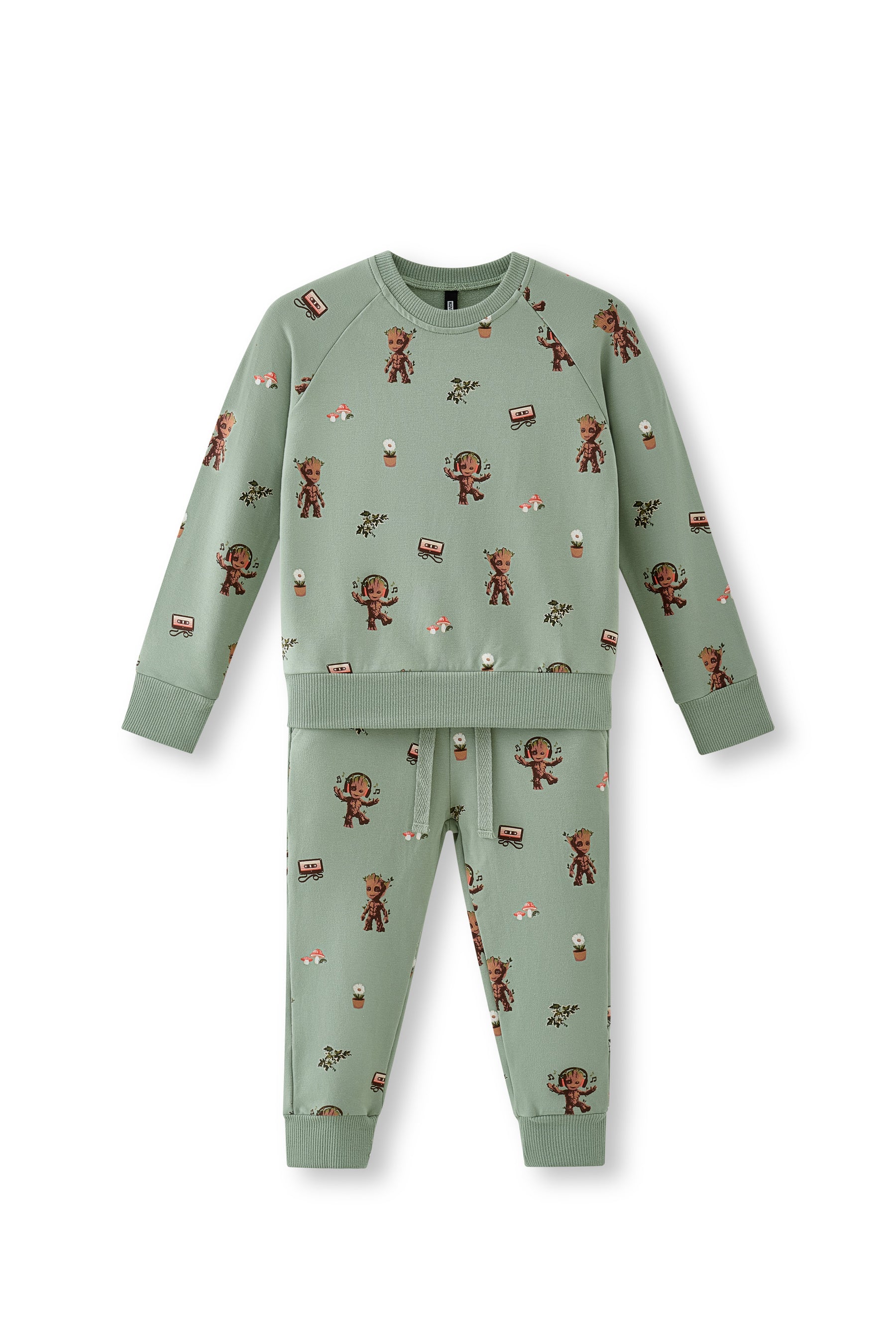 Long Sleeve Jogger Set in Groot print on a white background