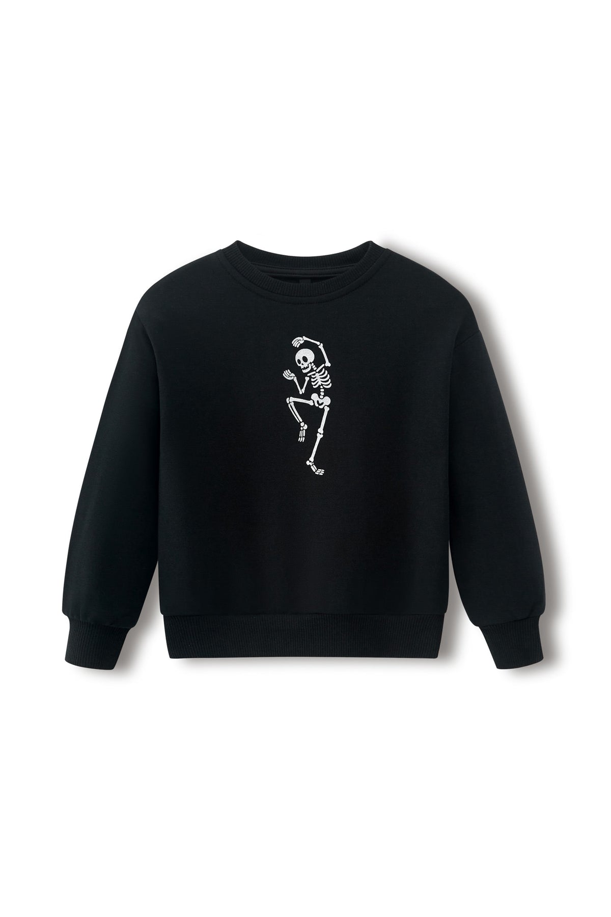 Black Sweatshirt with Skeleton print in center on a white background