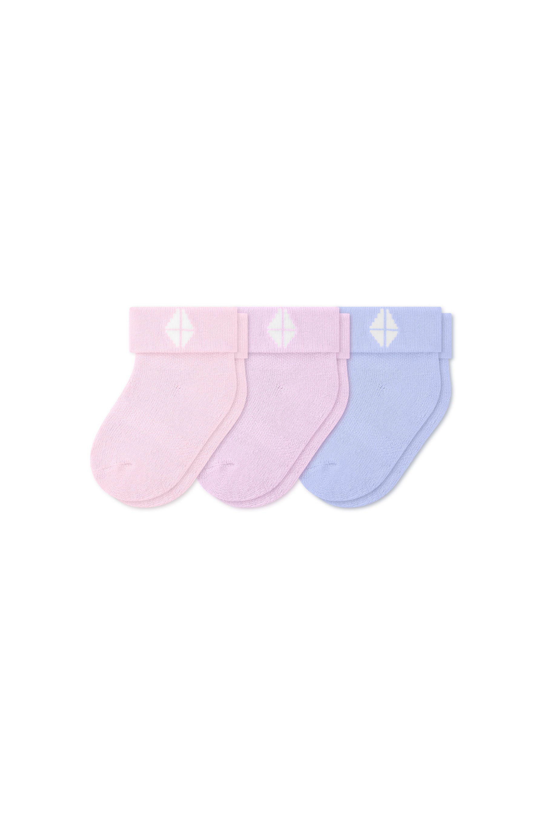 Baby 3-Pack Socks in Petal set includes: Sakura, Thistle and Lilac shown on a white background