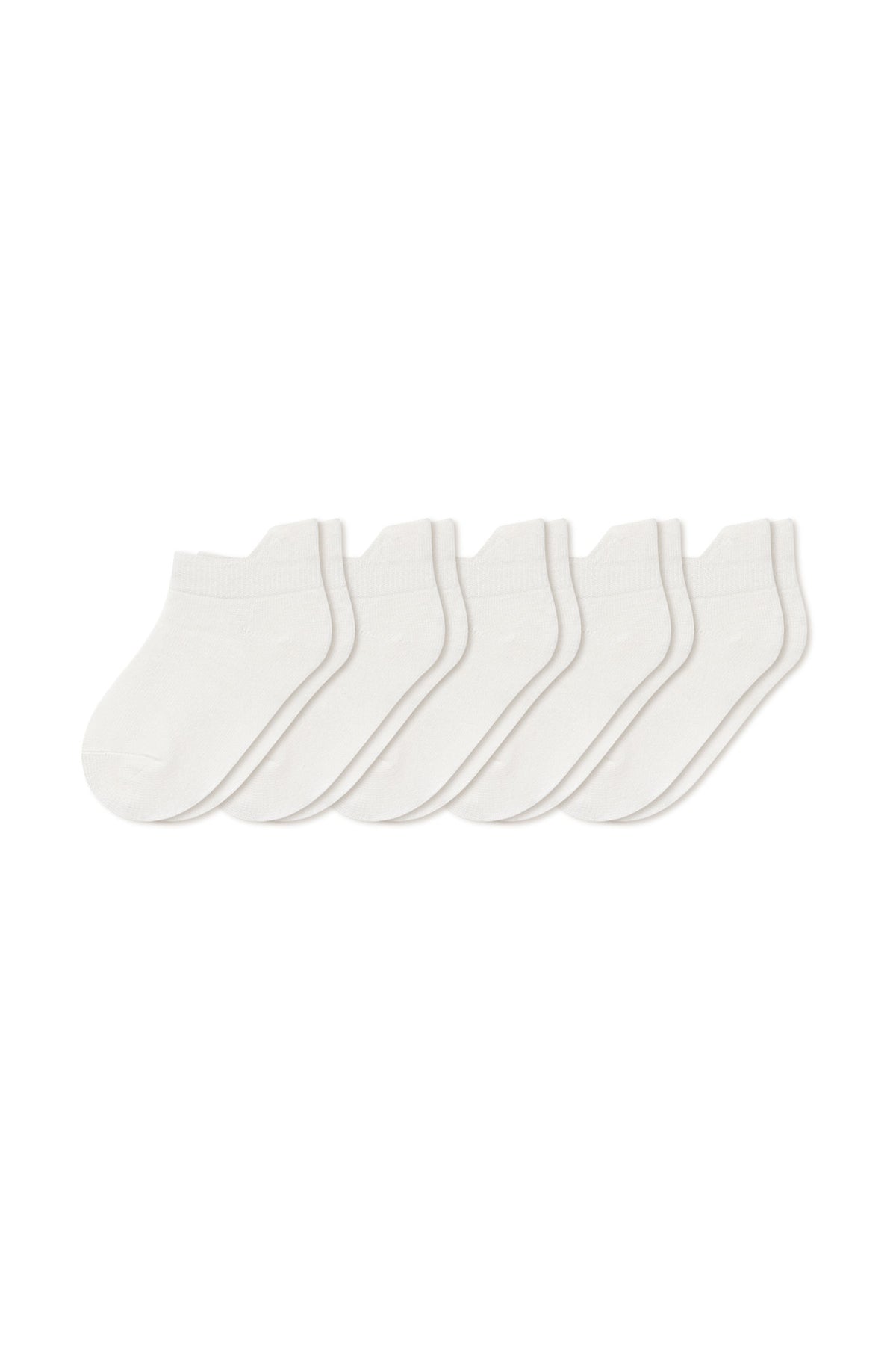 Five pairs of ankle socks in Cloud  laying flat on a white background.