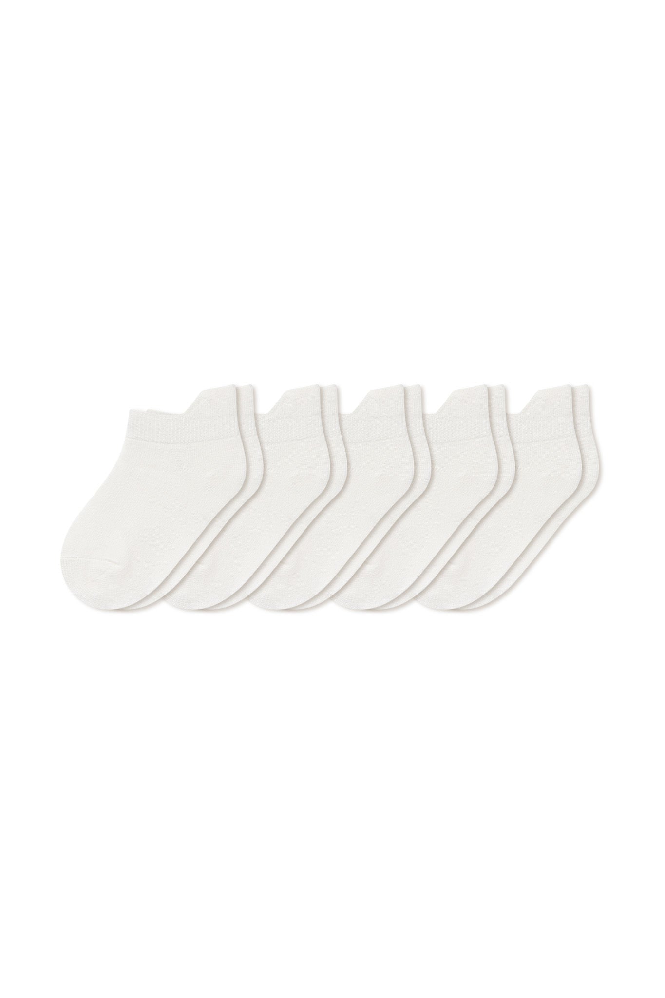Five pairs of ankle socks in Cloud  laying flat on a white background.