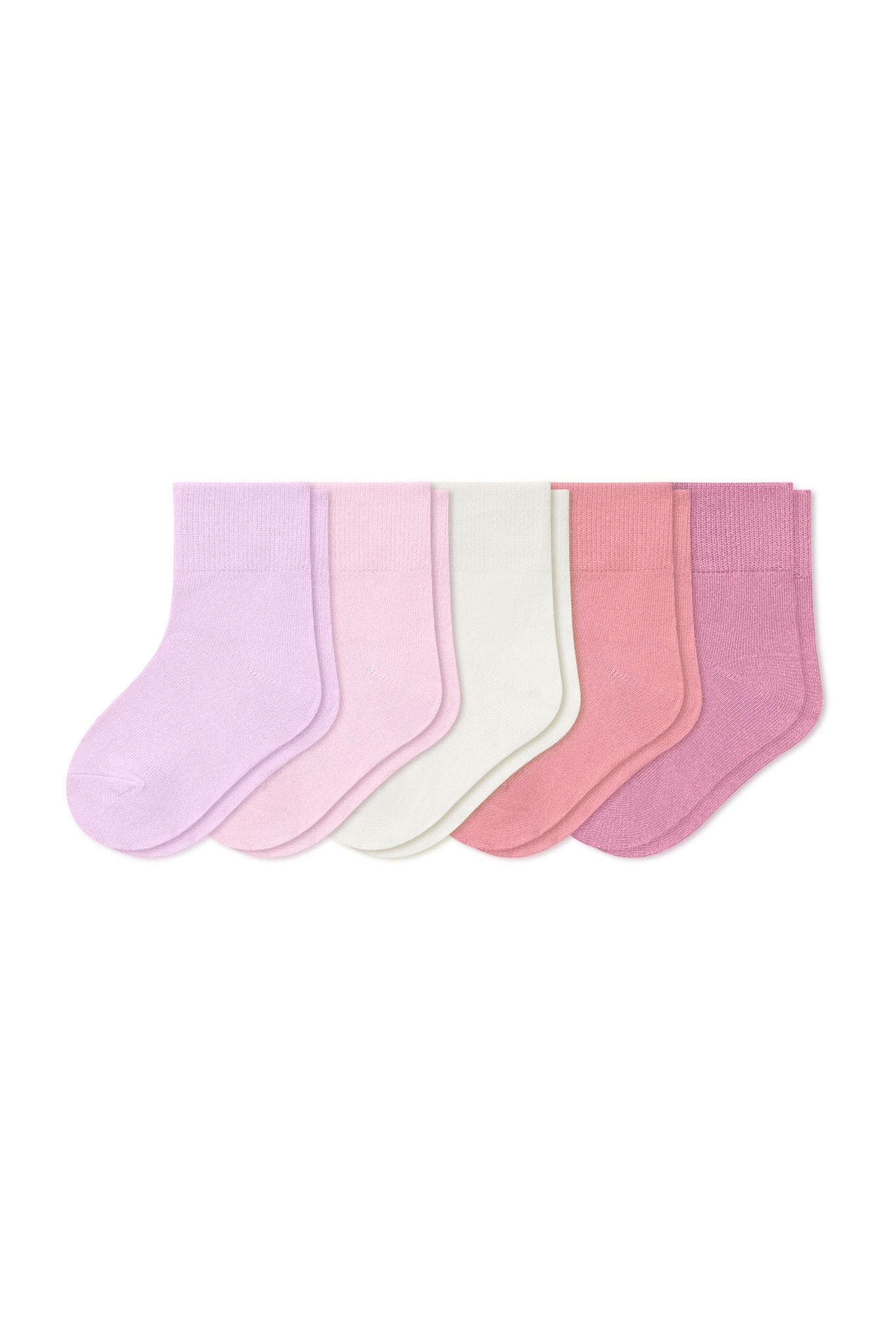 Kyte Baby Quarter Socks 5-Pack in Ballet set includes: Thistle, Sakura, Cloud, Crepe and Apple Blossom shown on a white background