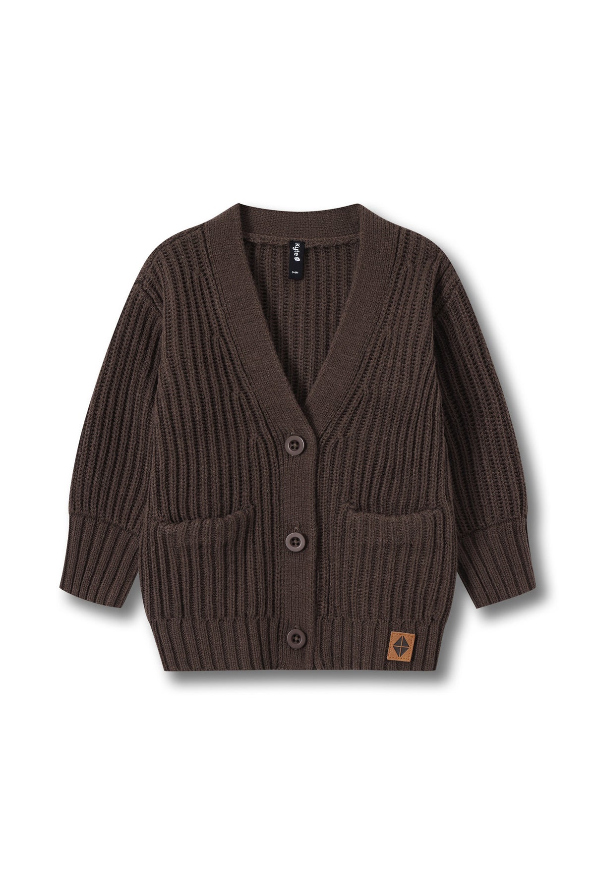 Chunky knit oversized espresso cardigan with button and pockets in front
