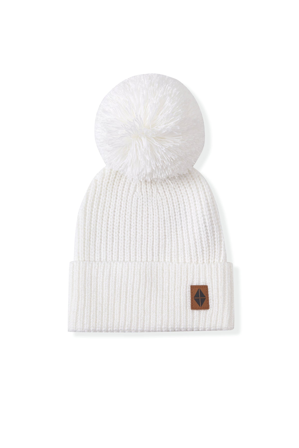 Chunky Knit Pom Beanie in Cloud on a white background