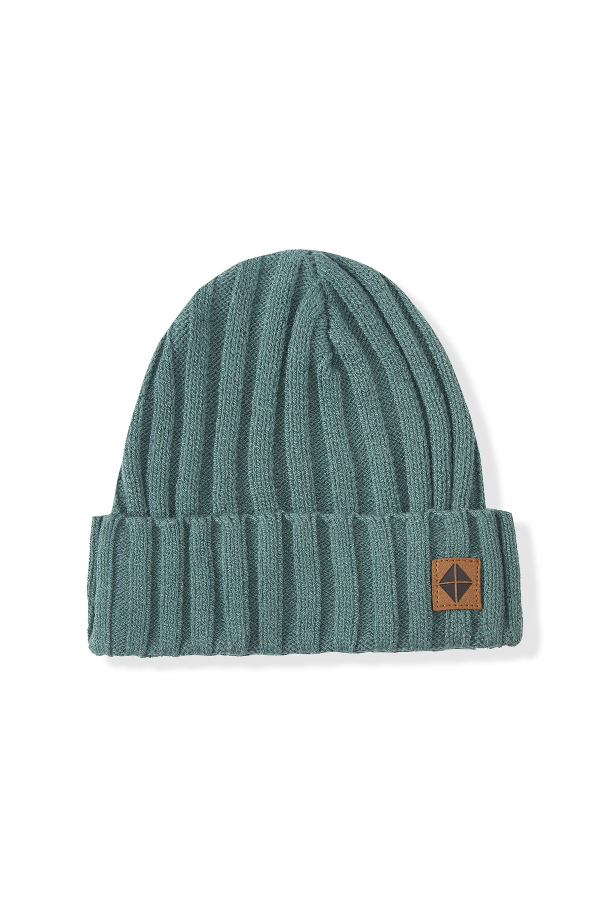 Chunky Knit Ribbed Beanie in Pine on a white background