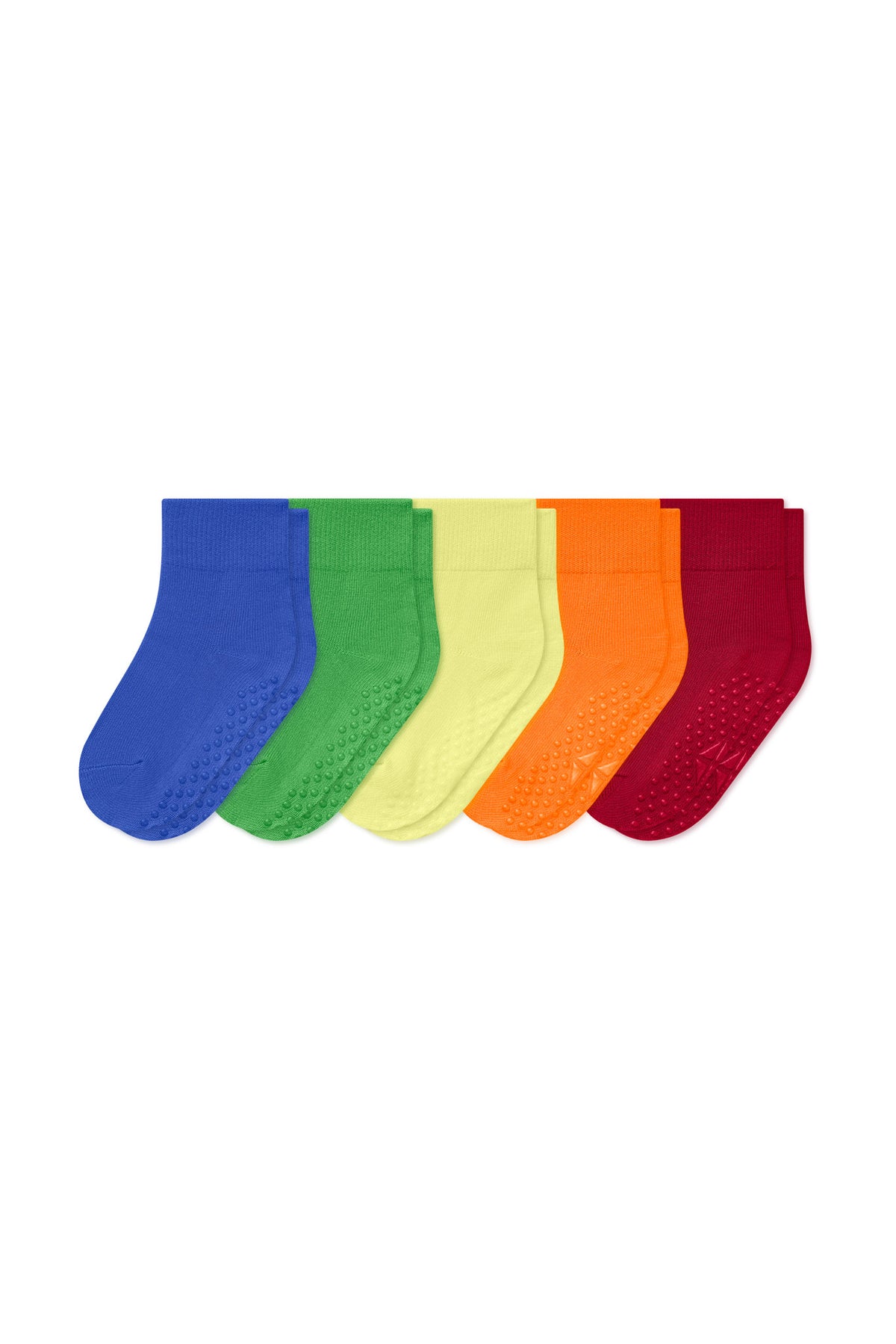 Kyte Baby Quarter Socks 5-Pack in Bright set includes: Indigo, Chive, Citron, Tangerine and Cardinal shown on a white background