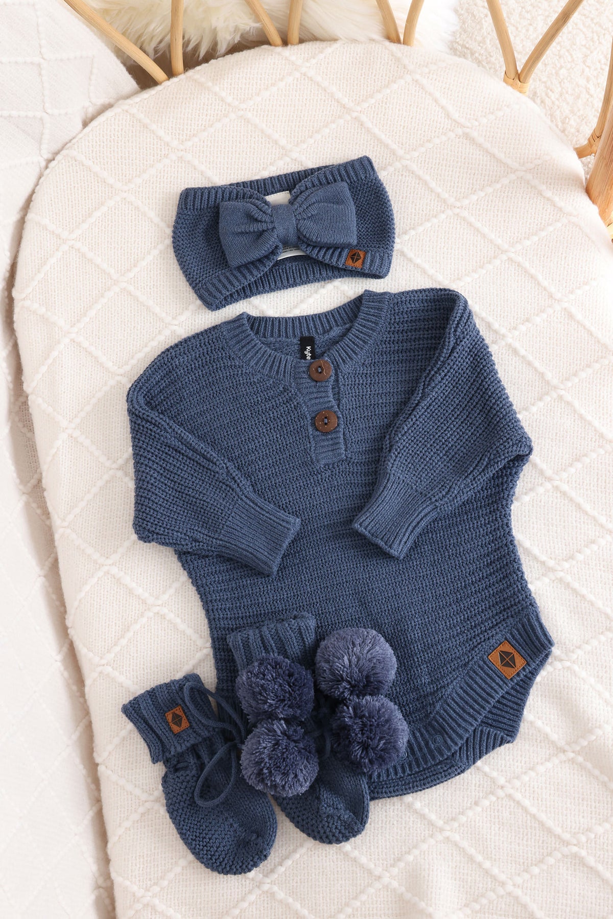 Chunky Knit Romper Set with Bow & Booties in Oxford