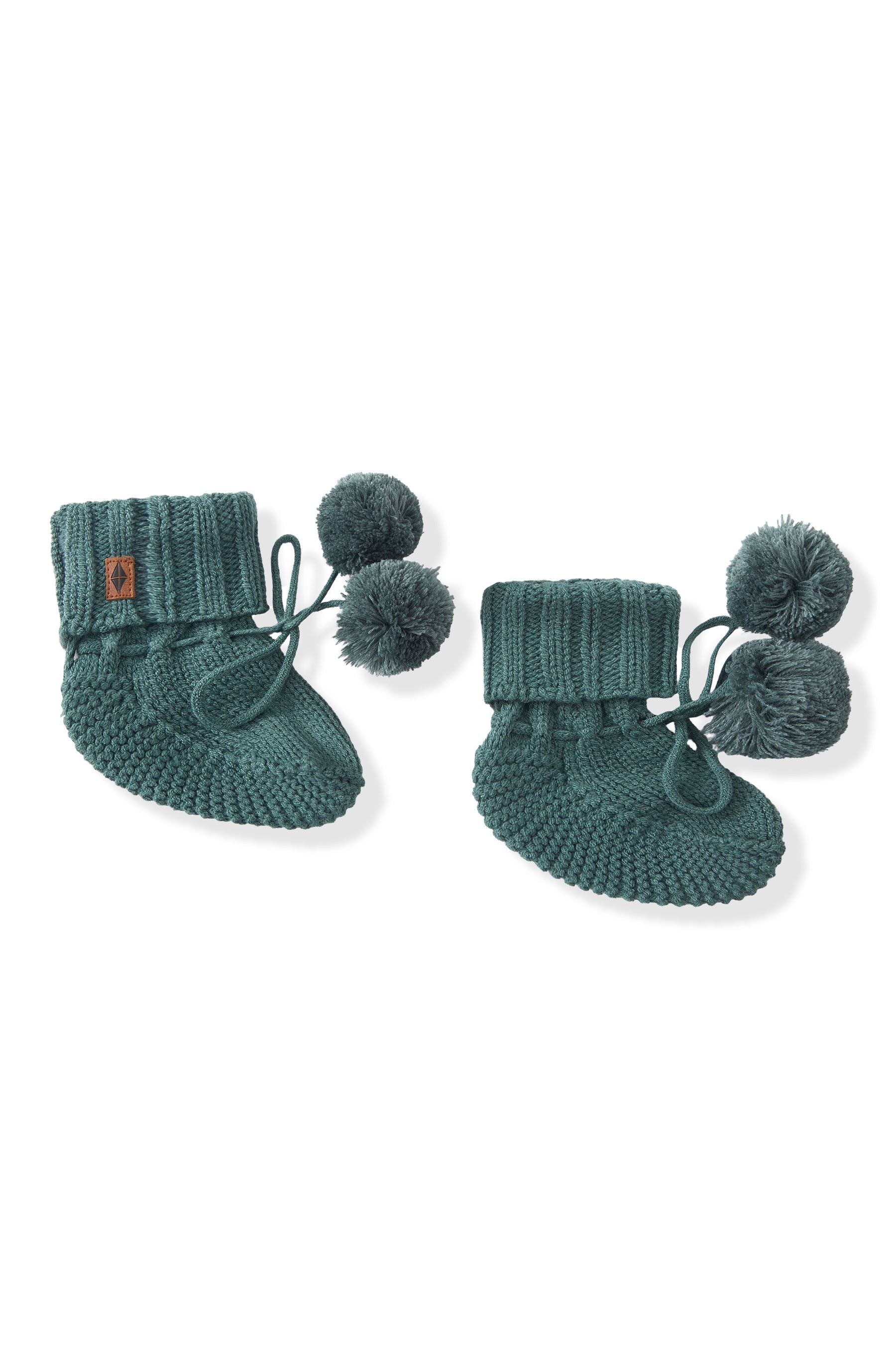 Knit Booties in pine on a white background