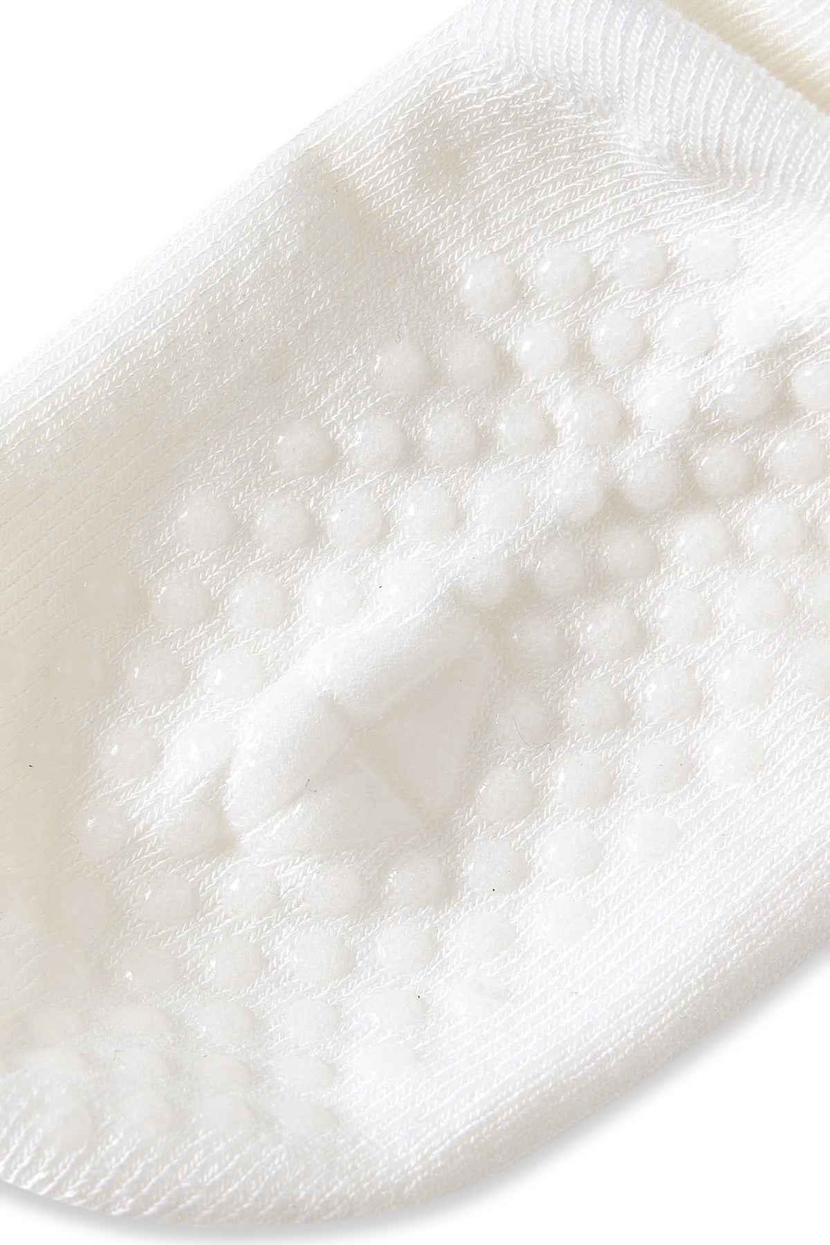Close up bottom of sock with grips.