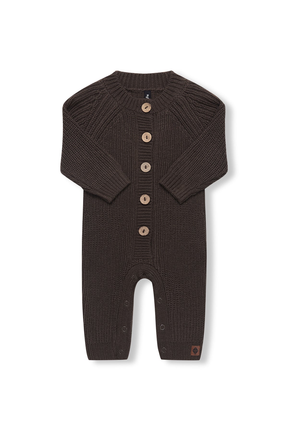 Chunky Knit Jumpsuit in espresso with folded sleeves on a white background