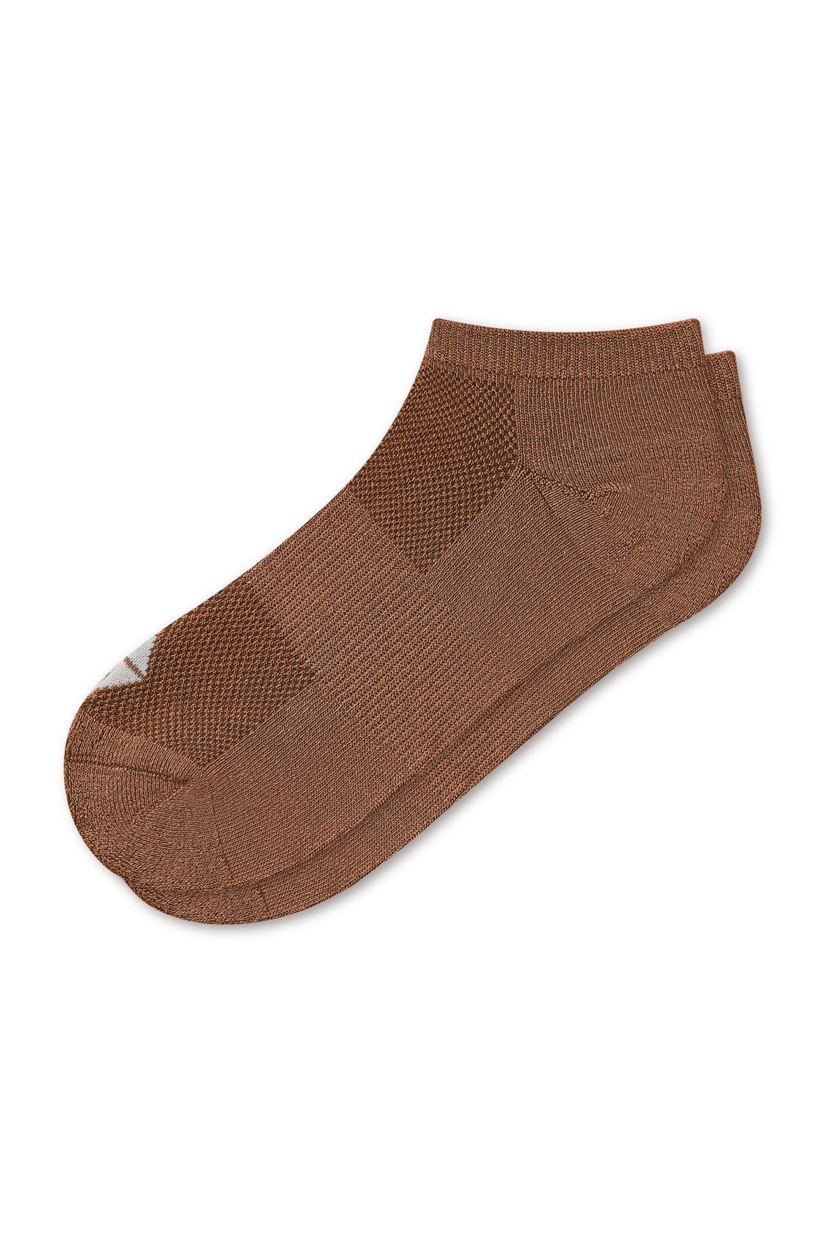 A single low-cut ankle sock in a solid medium brown color, displayed against a clean white background.