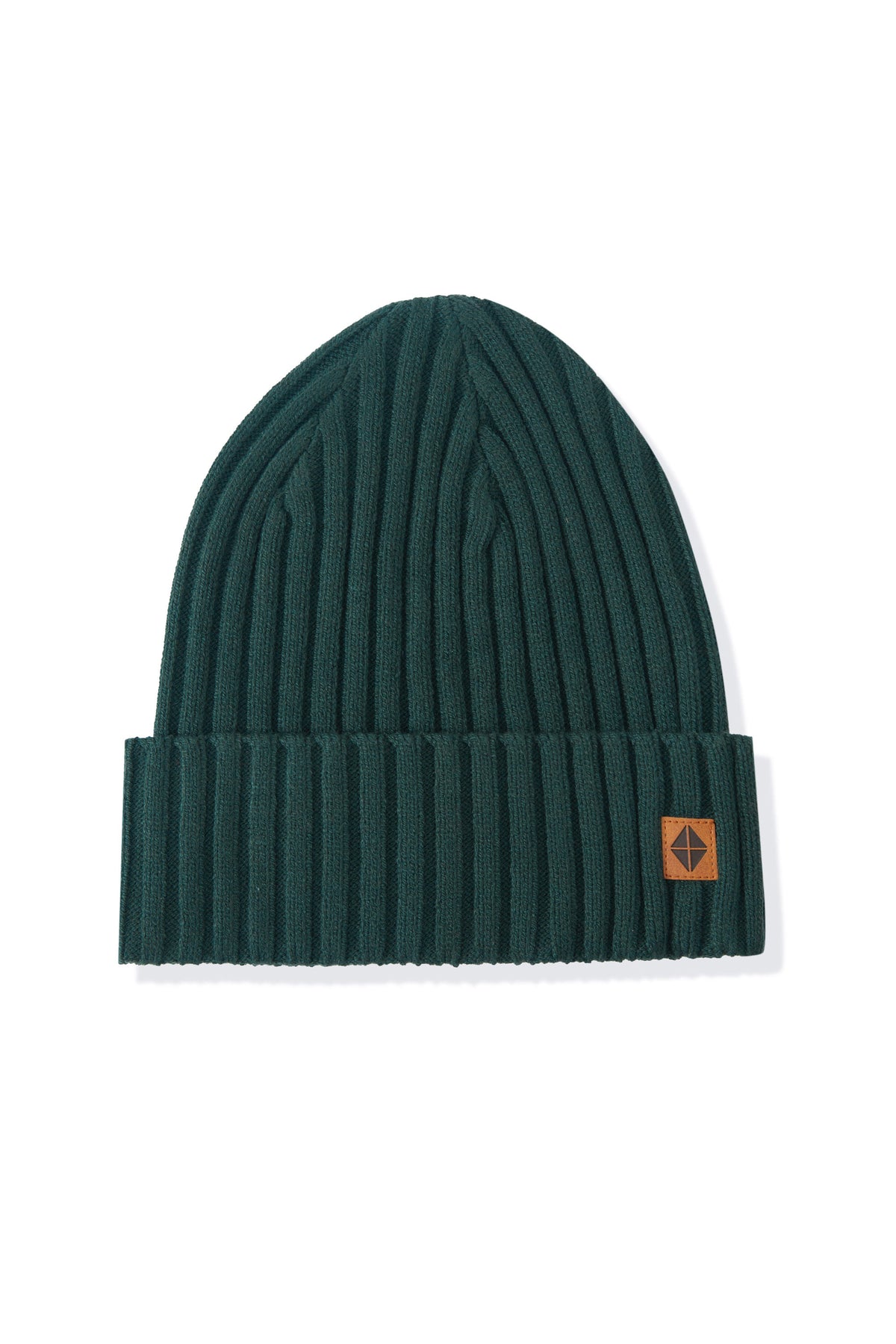 Chunky Knit Adult Ribbed Beanie in Cypress on a white background
