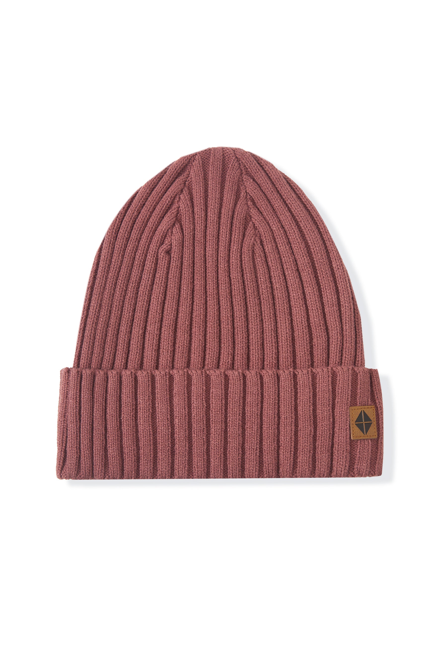 Chunky Knit Adult Ribbed Beanie in Ember on a white background