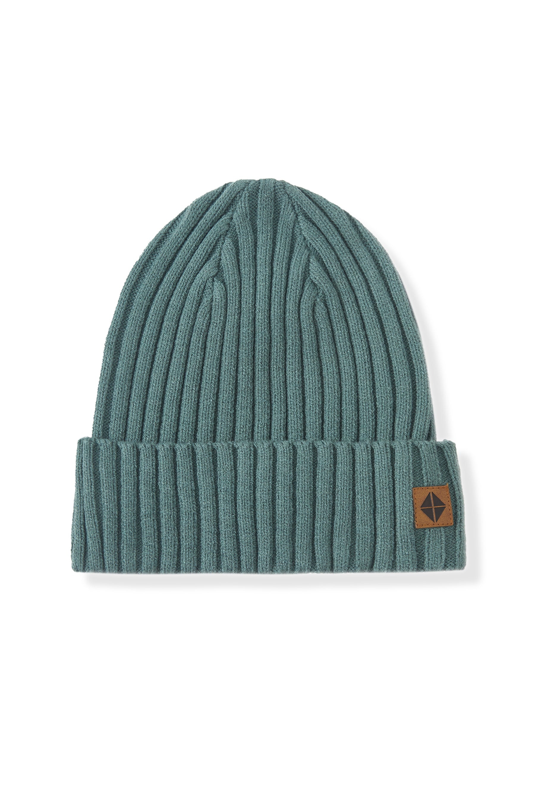 Chunky Knit Adult Ribbed Beanie in Pine on a white background