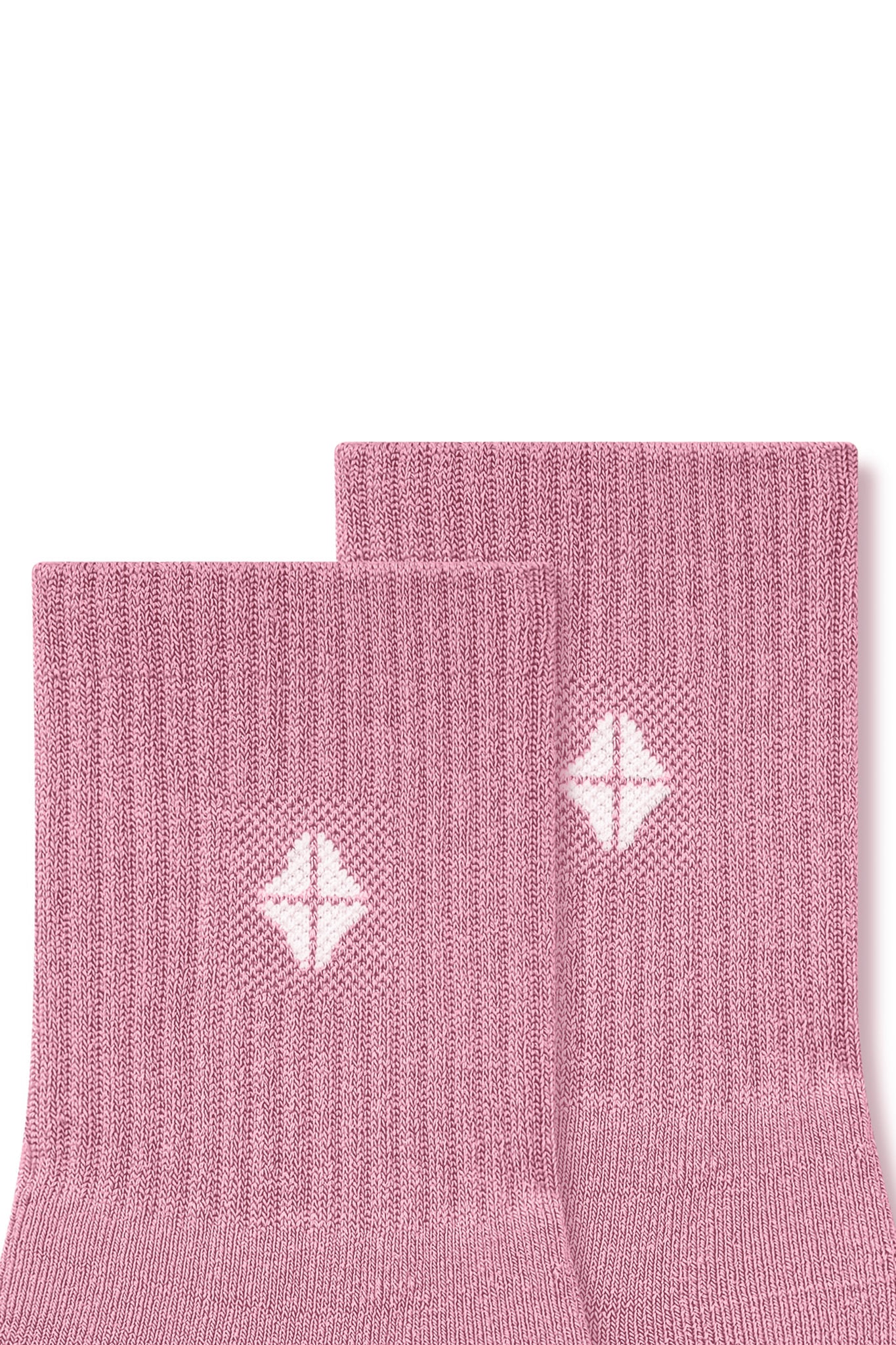Top part of Adult Crew Socks in Apple Blossom with Kyte Baby logo on a white background