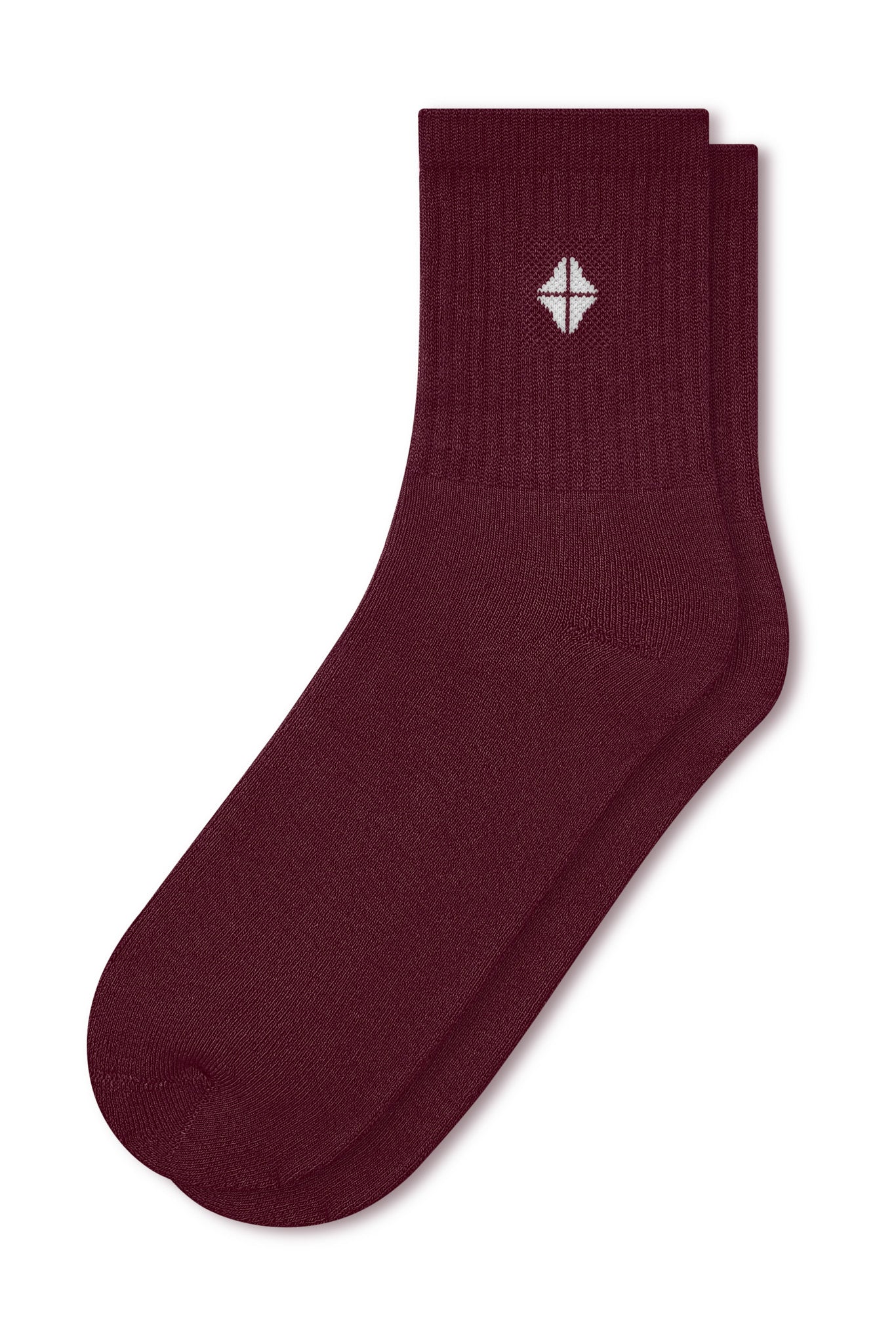 Adult Crew Socks in Burgundy laying flat on a white background.