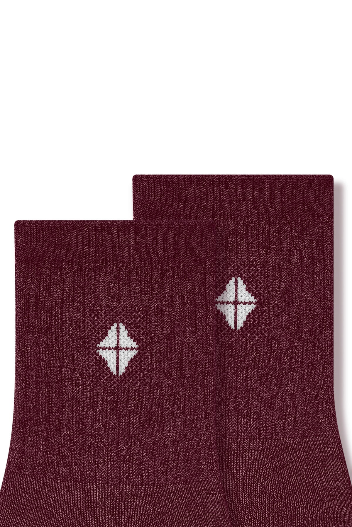Adult Crew Socks in Burgundy close up on a white background.