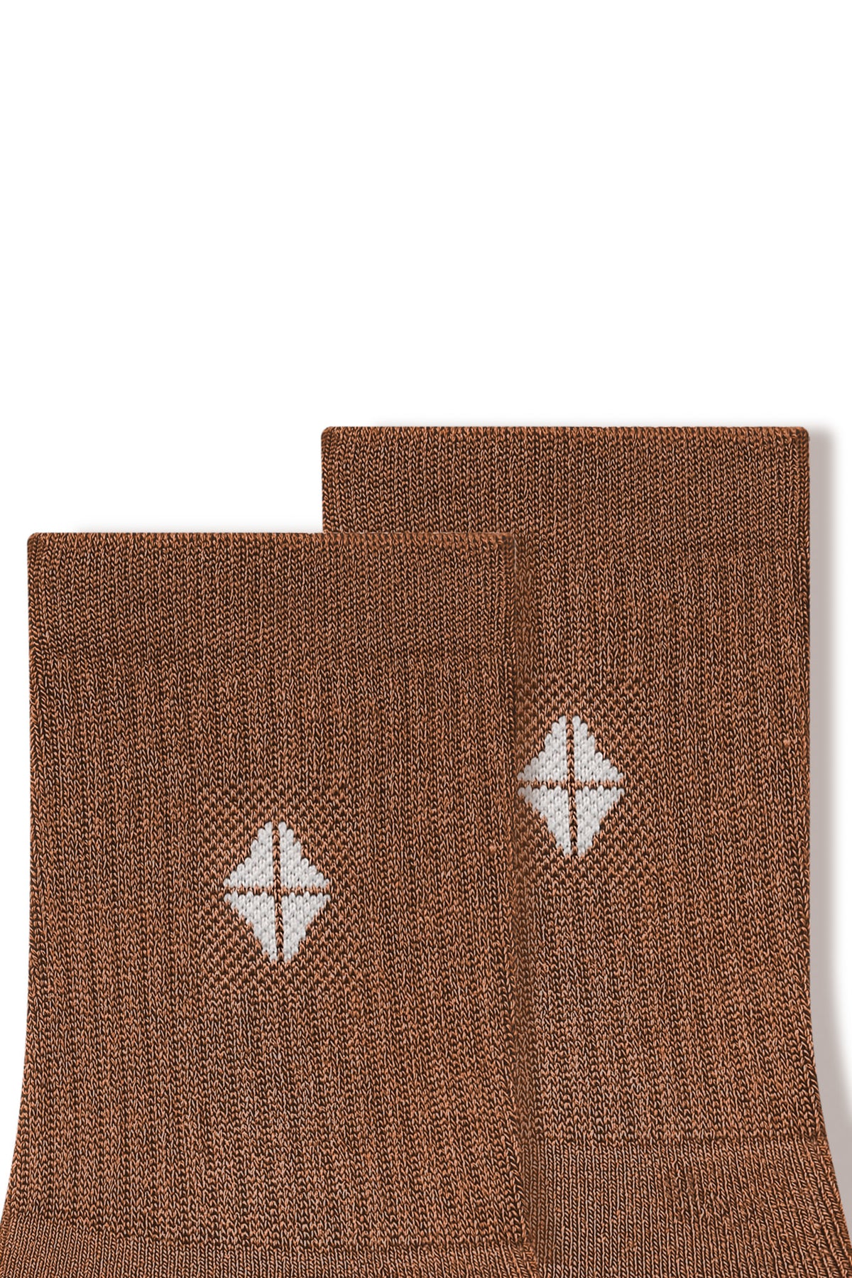 Close up of adult Crew Socks in Latte laying flat on a white background.
