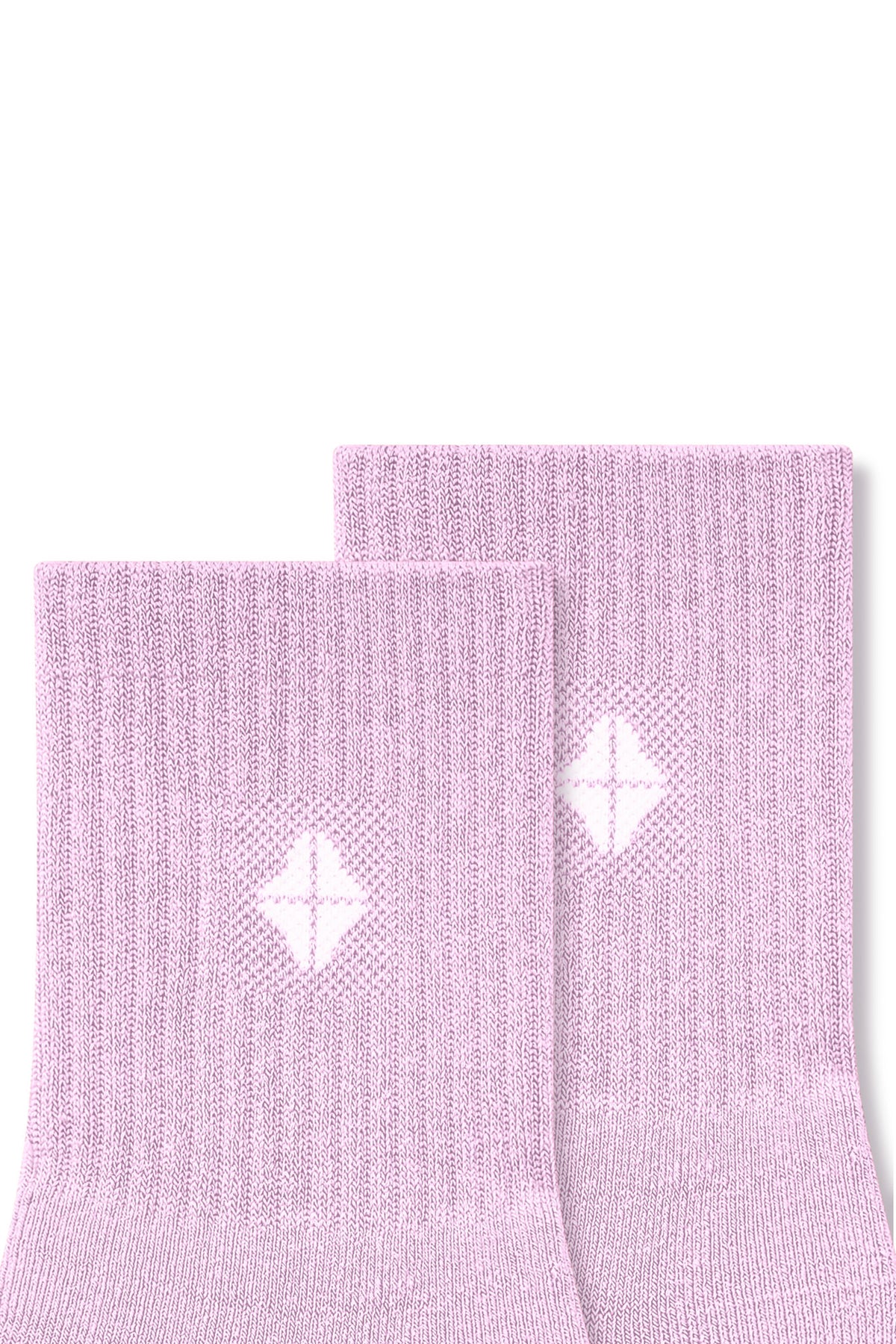 Top part of Adult Crew Socks in Thistle with Kyte Baby logo on a white background