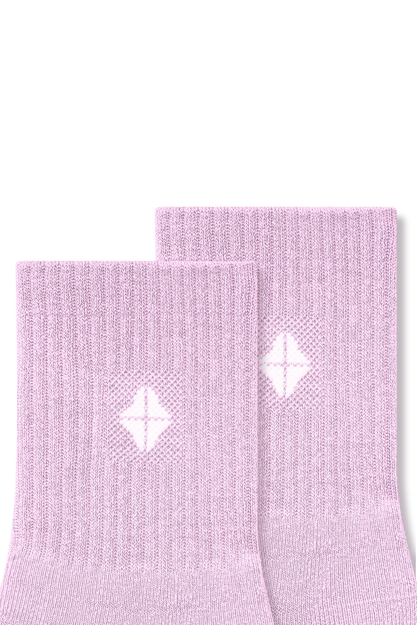 Top part of Adult Crew Socks in Thistle with Kyte Baby logo on a white background