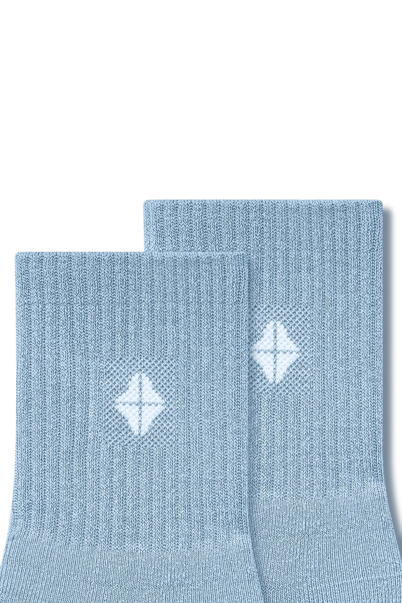 Top part of Adult Crew Socks in Breeze with Kyte Baby logo on a white background