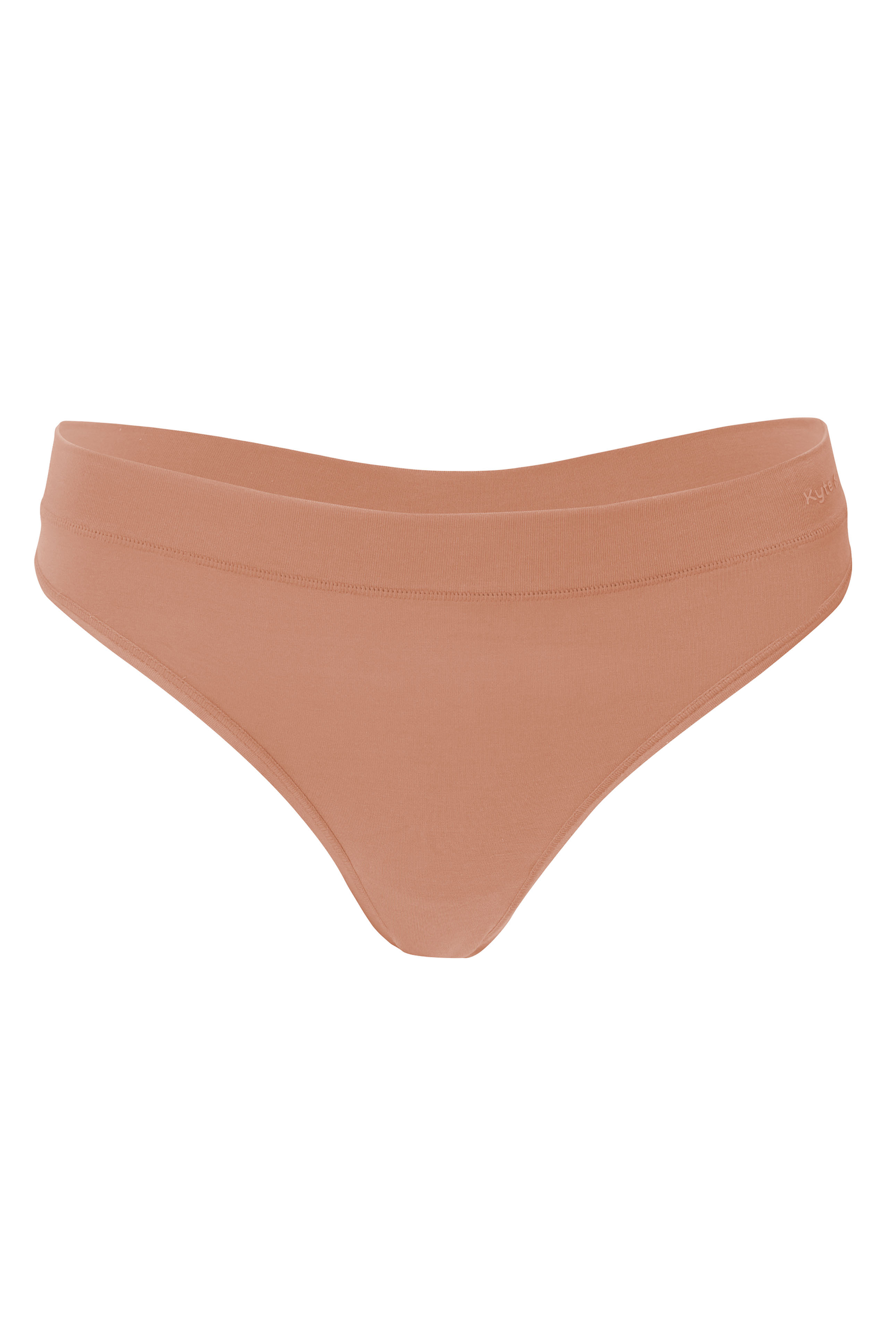 Front of the Women's Thong in Latte on a ghost mannequin
