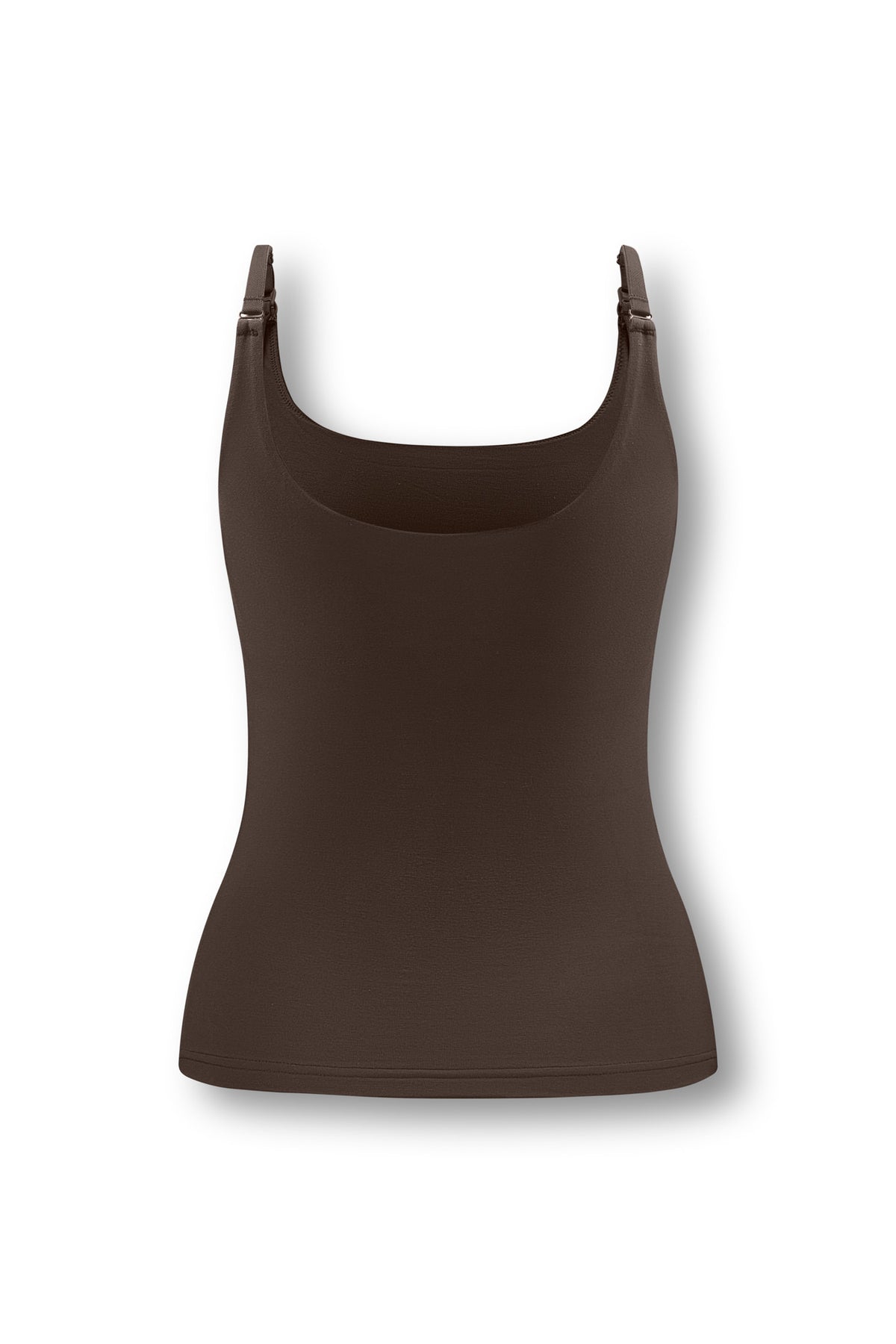 Back side of Women's Nursing Tank in Toffee on white background