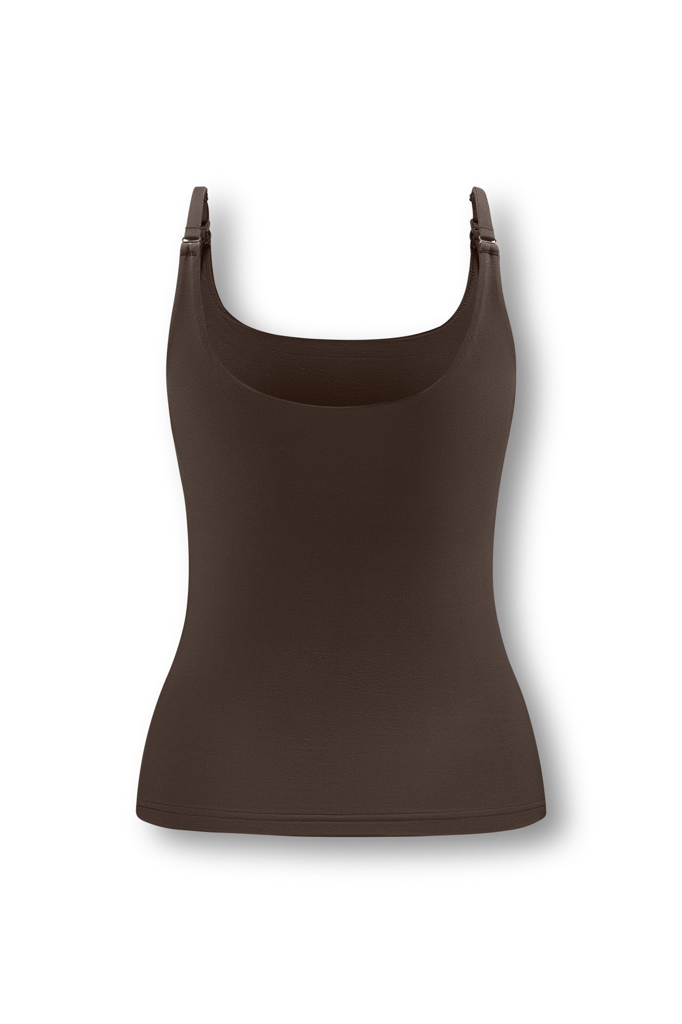 Back side of Women's Nursing Tank in Toffee on white background