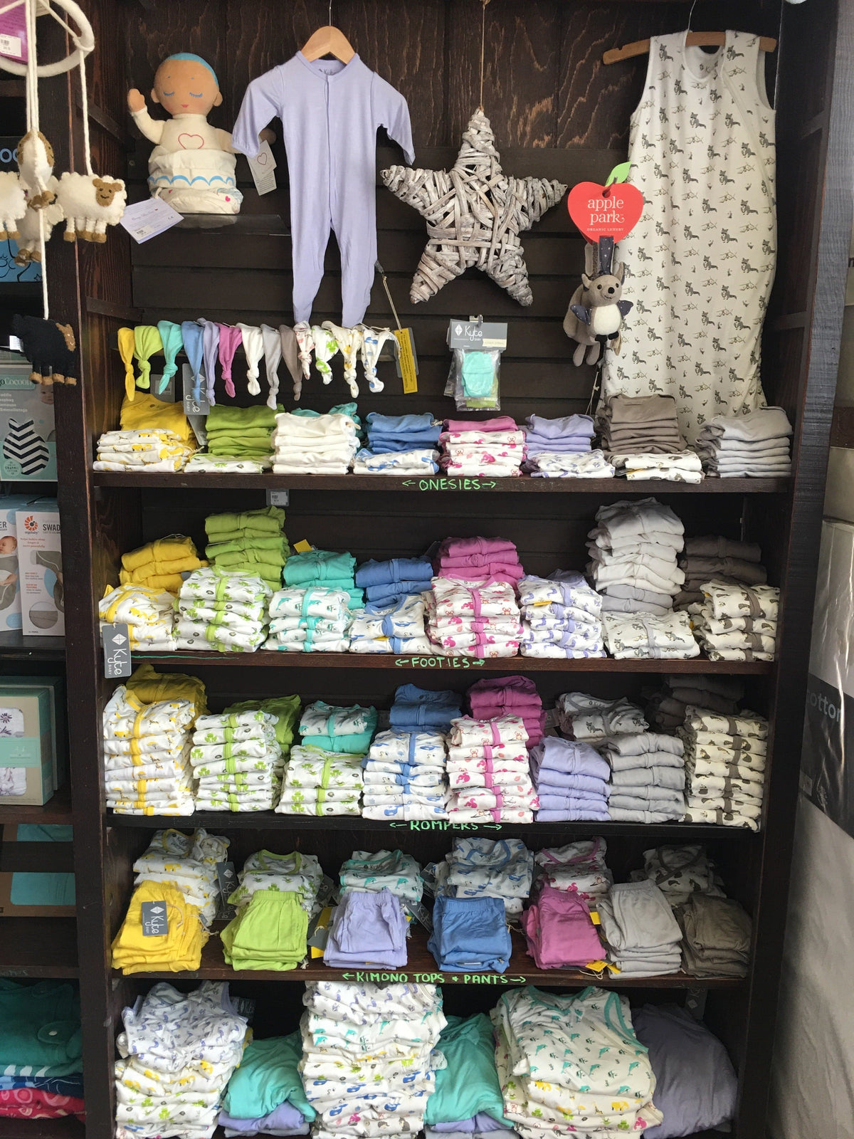 Photo showing early merchandising of Kyte Baby products 