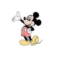 A classic cartoon illustration of Mickey Mouse waving, shown in his signature red shorts with white buttons, black ears, and yellow shoes on a plain white background.