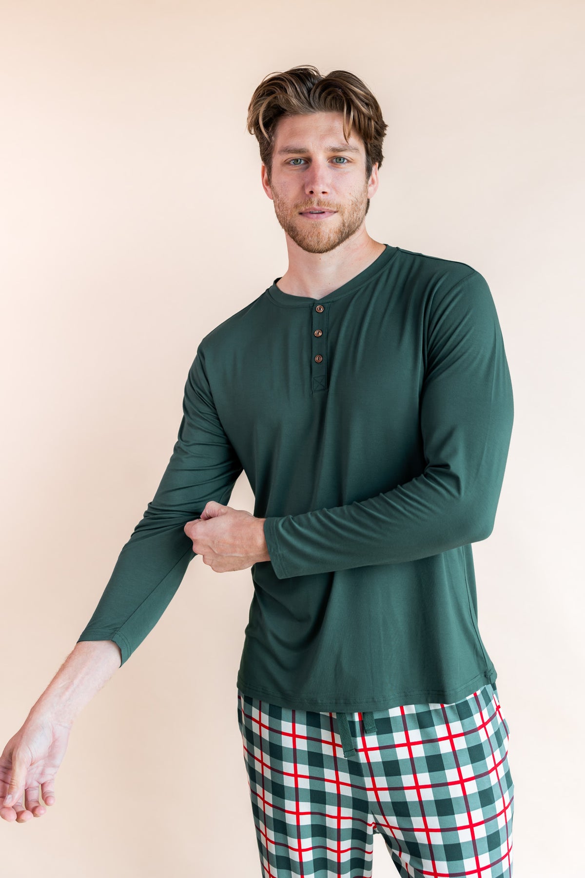 Men's Long Sleeve Henley Top in Cypress