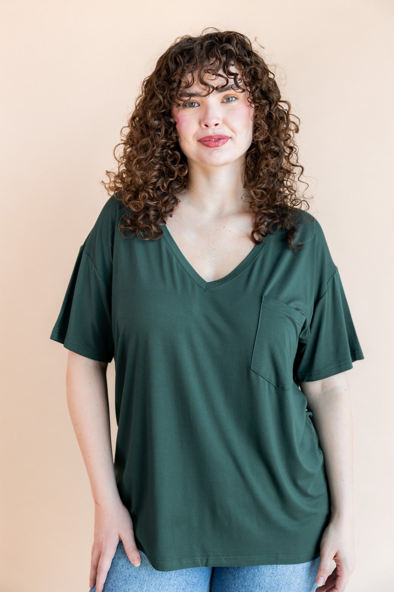 Women's Oversized V-Neck Tee in Cypress