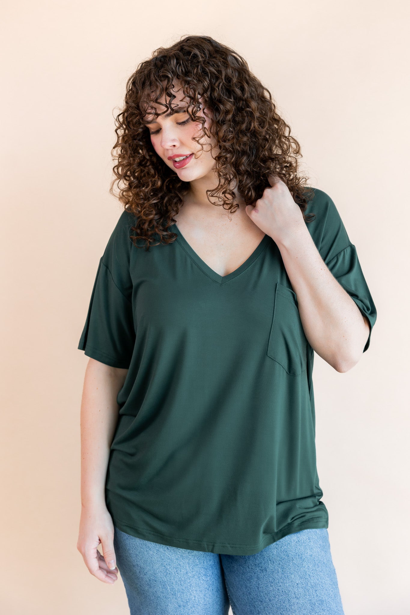 Women's Oversized V-Neck Tee in Cypress