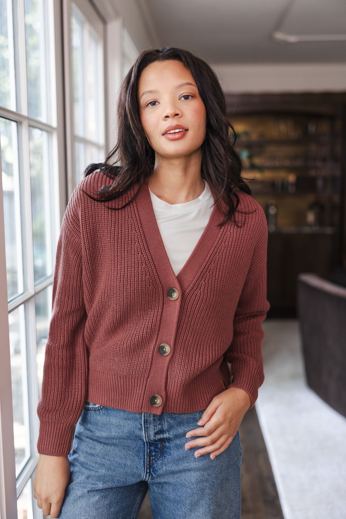 Chunky Knit Women's Cropped Cardigan In Ember