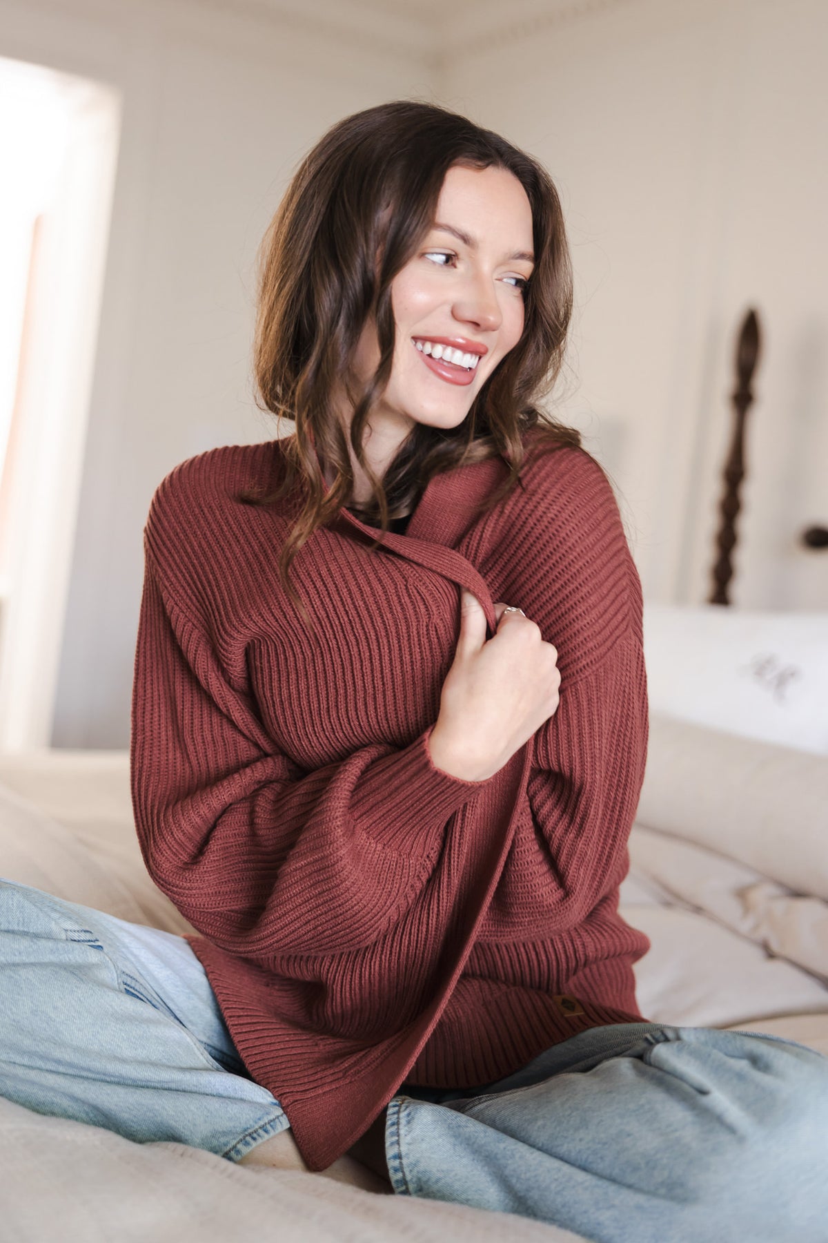 Chunky Knit Women's Oversized Cardigan In Ember