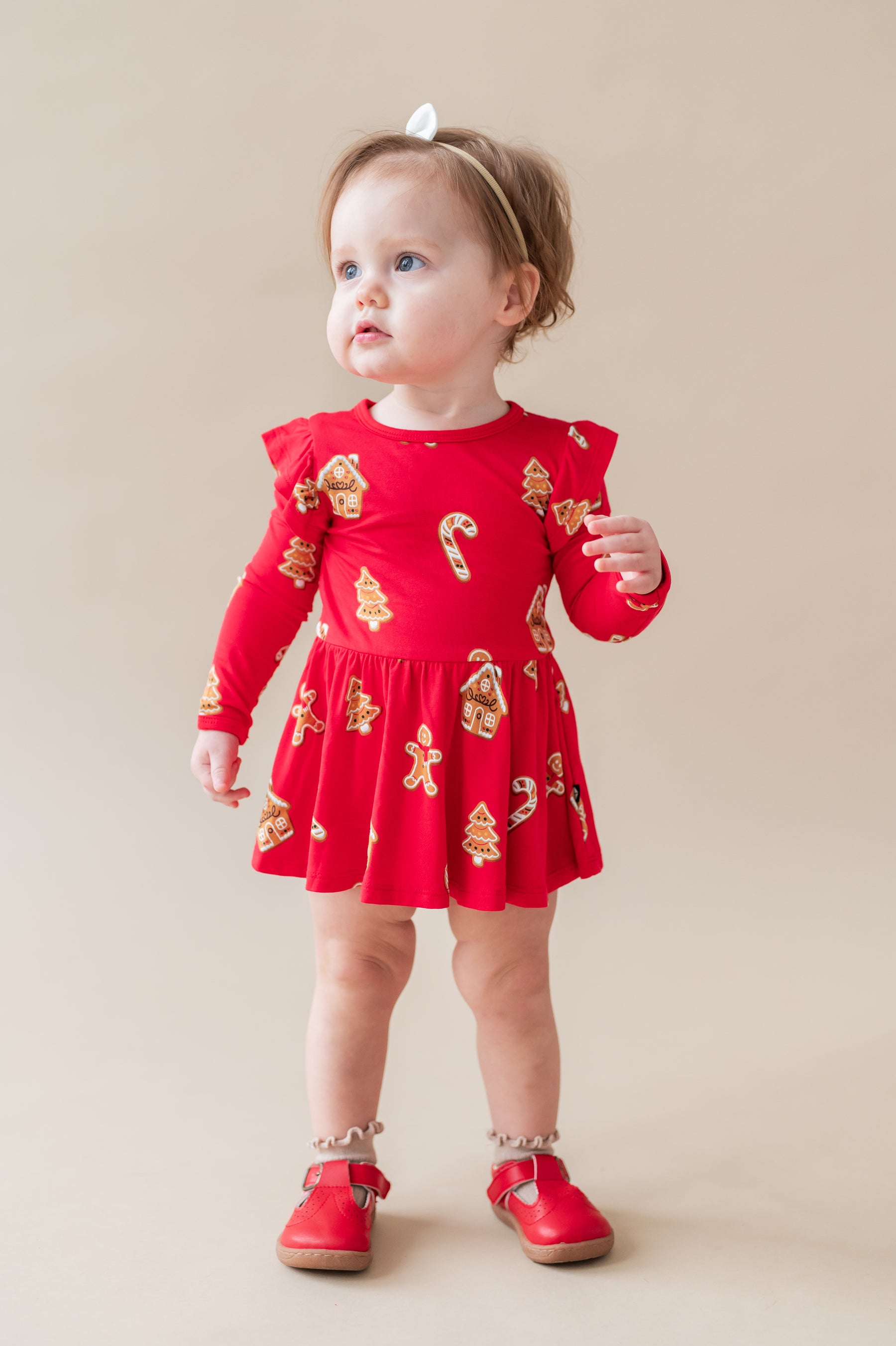 Long Sleeve Twirl Bodysuit Dress in Gingerbread