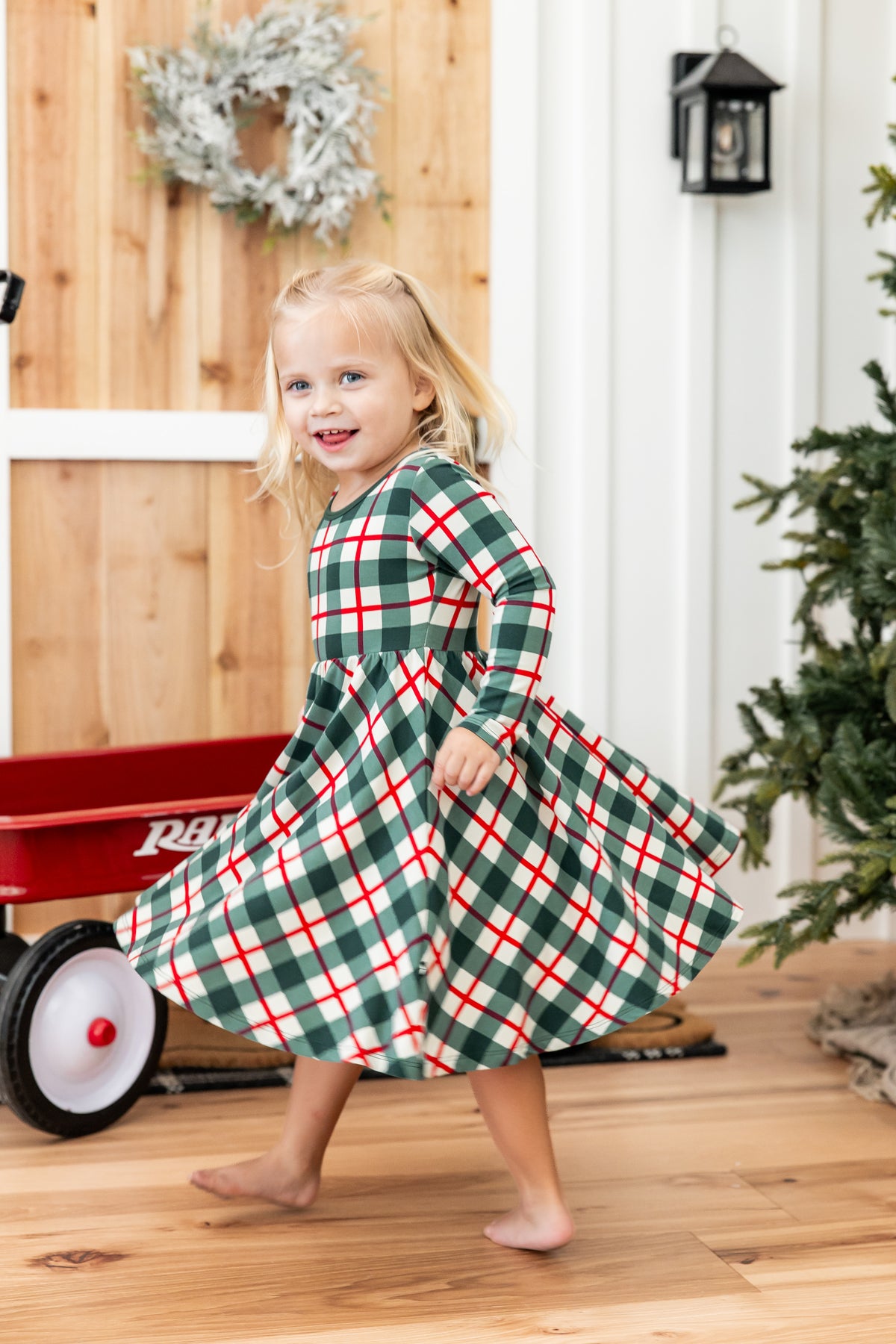 Long Sleeve Twirl Dress in Holiday Plaid