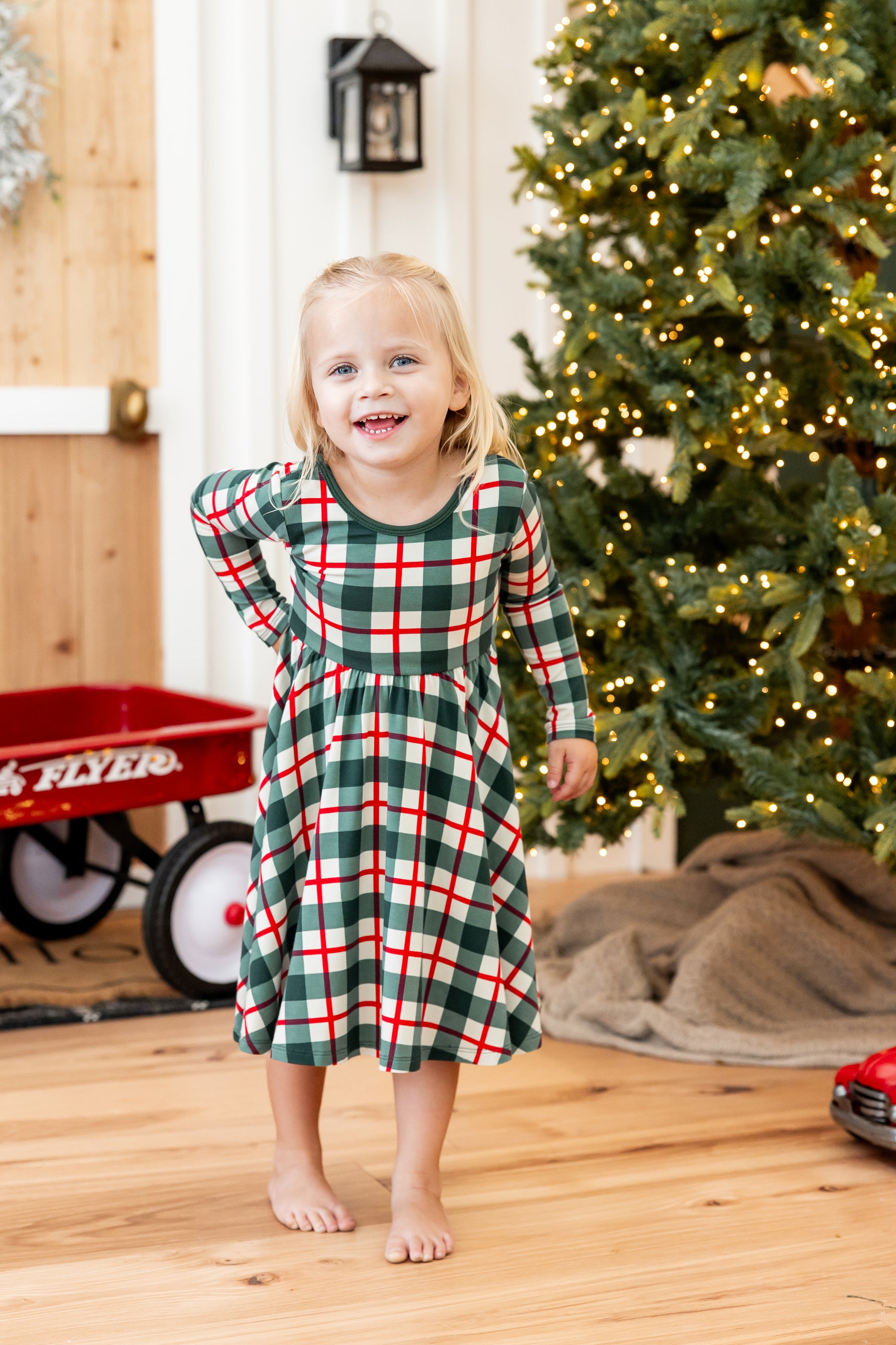Long Sleeve Twirl Dress in Holiday Plaid