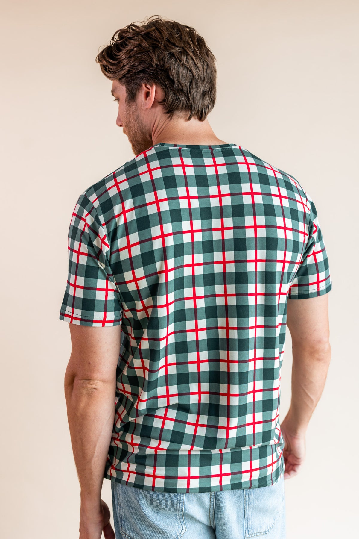 Men's Crew Neck Tee in Holiday Plaid