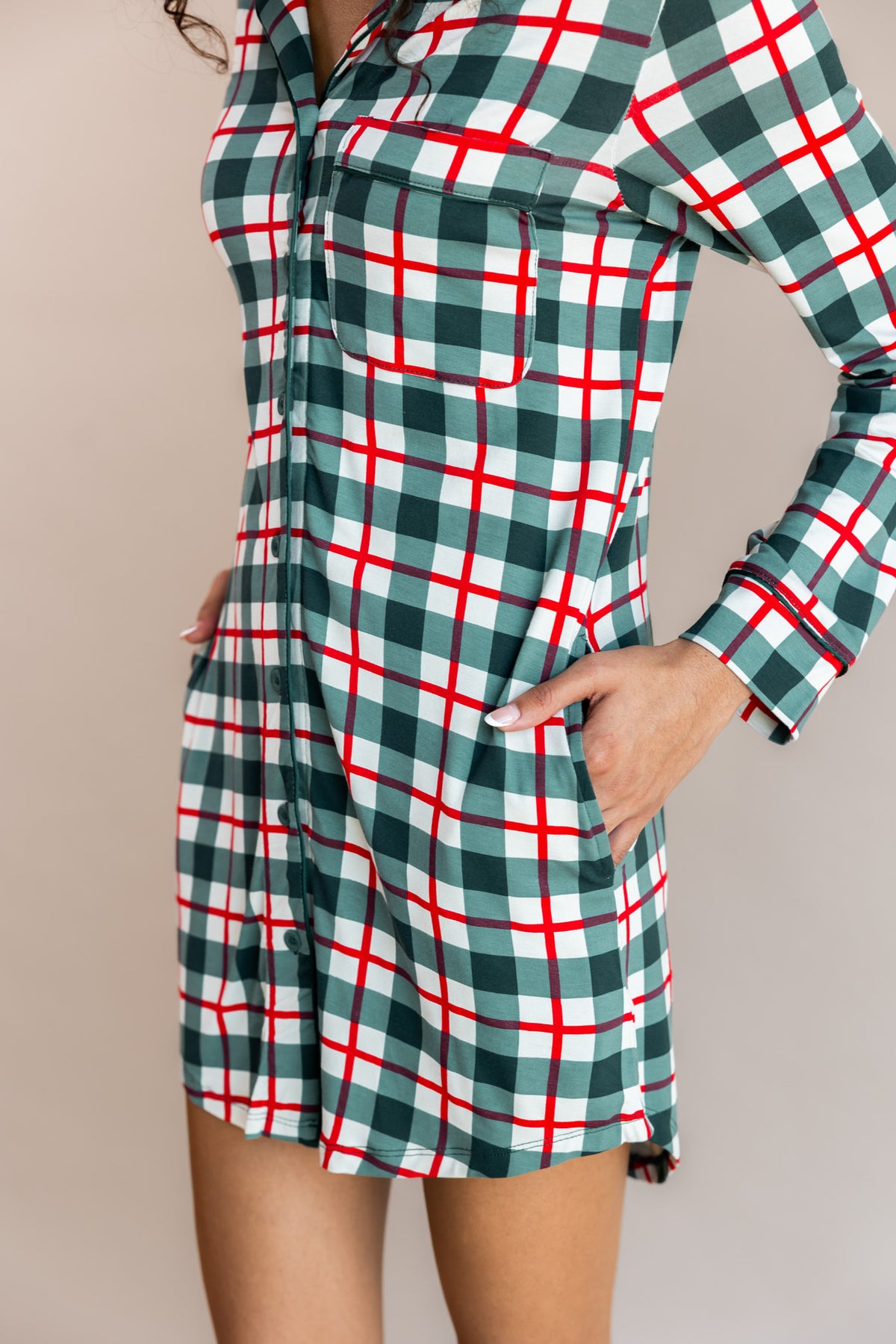 Long Sleeve Women’s Nightshirt in Holiday Plaid